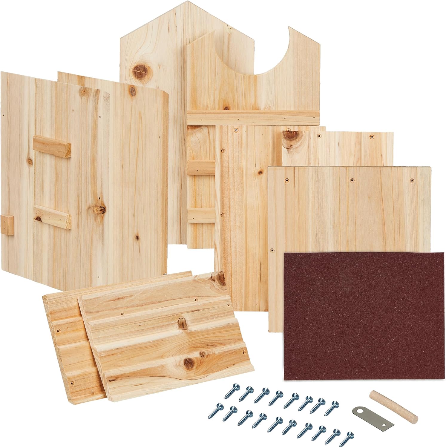 Detalle de Relaxdays Eulen Nistkasten Bausatz aus Holz – DIY-Nistkasten mit aufklappbarer Tür (H 38,5 × B 25 × T 28 cm) zur Aufhängung