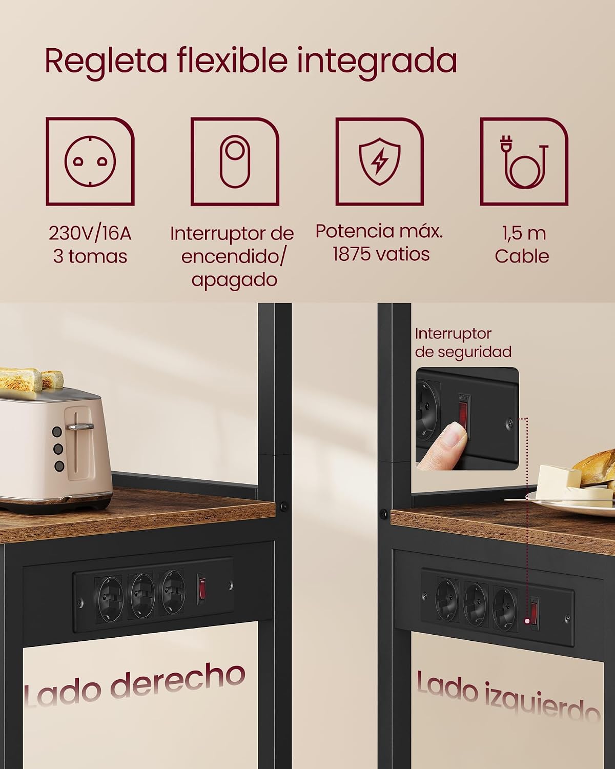Thumbnail 3 de VASAGLE Estantería de Cocina con Enchufe 4 Niveles