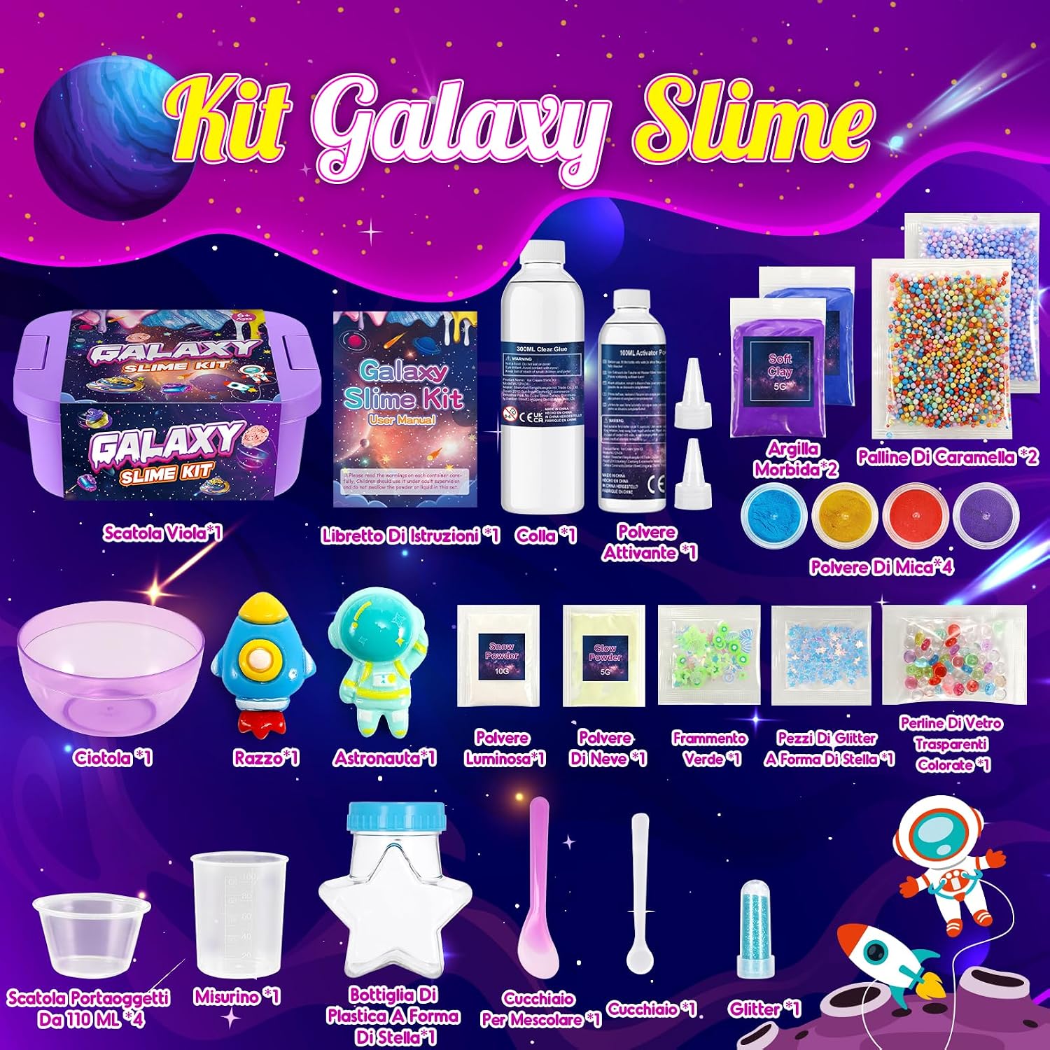 Thumbnail 6 de iKidiki Galaxy Slime Fluffy: kit slime per bambini 6-12 anni con accessori e contenitori