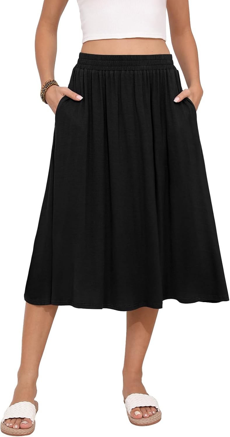 Detalle de MLXSJ Women's Midi Skirt: Flowing Summer Style with Elastic Waist & Pockets