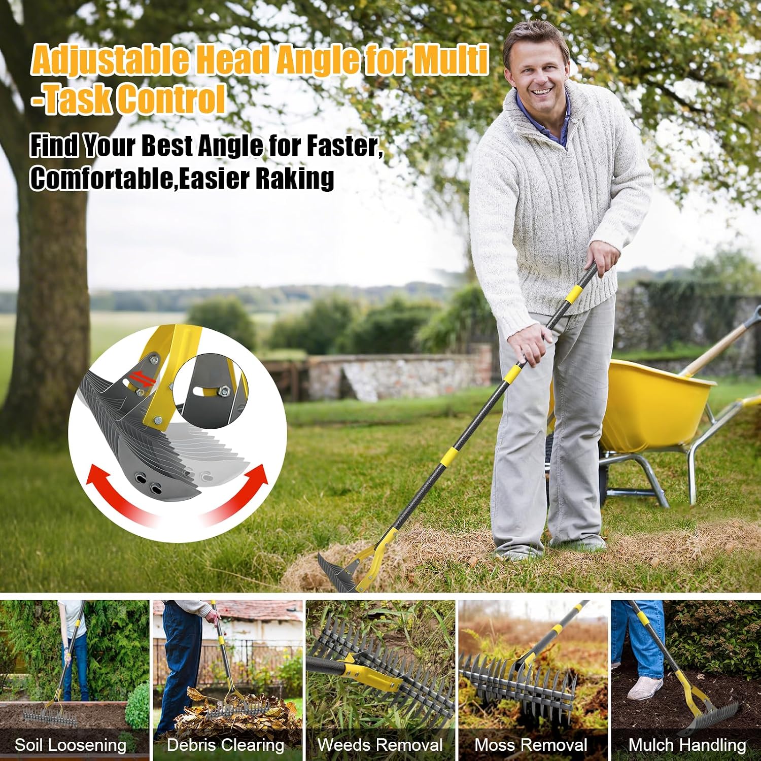 Detalle de cogardenshower 70" Manual Thatch Rake with 15-Inch Dual-Action Head