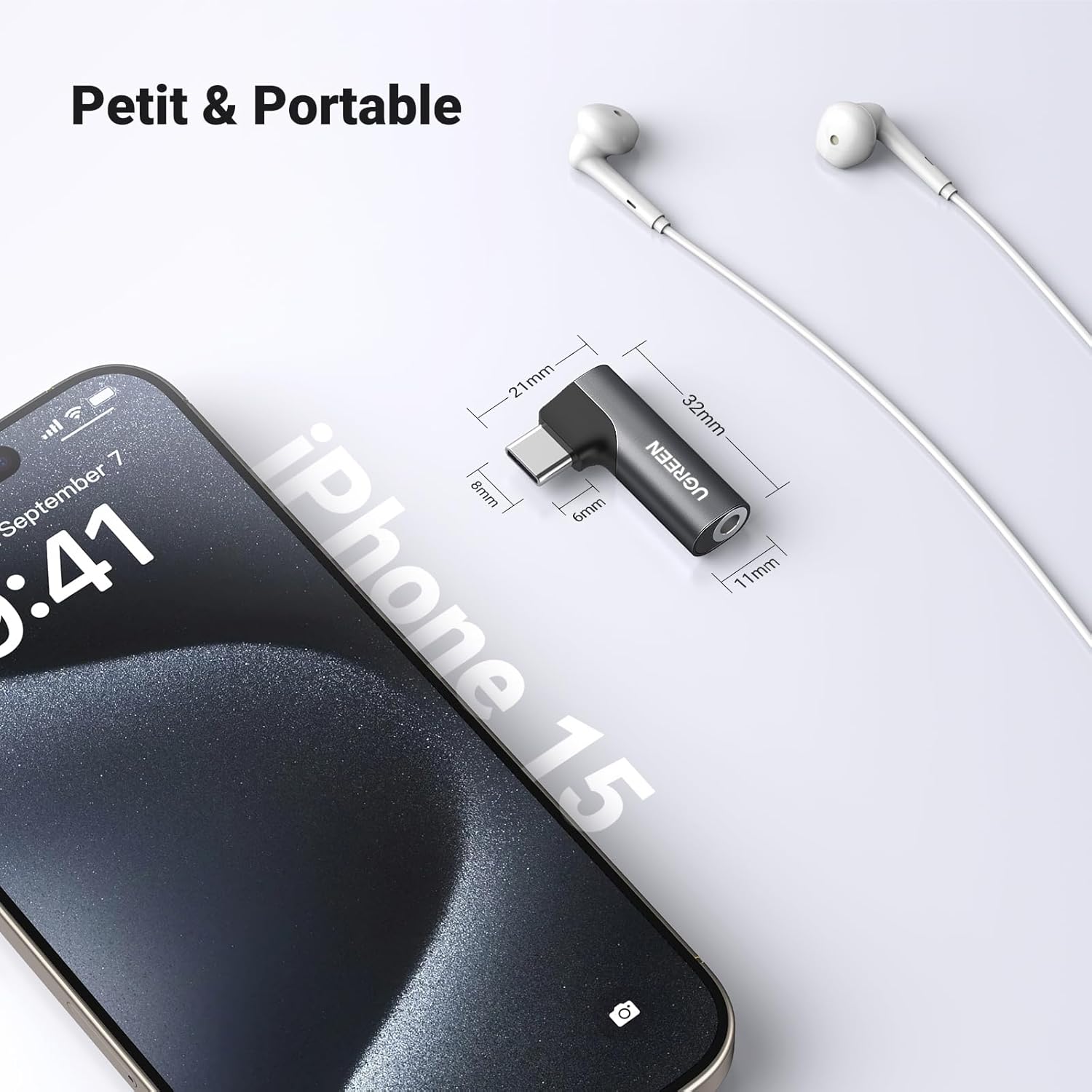 Detalle 2 de UGREEN Adaptateur USB C vers Jack 3,5 mm TRRS coudé 90° – Hi‑Fi, Plug & Play