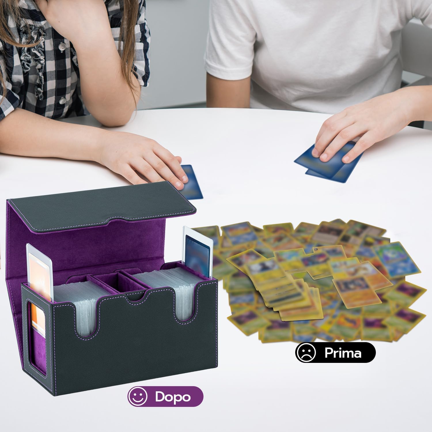 Detalle de Tolesum Commander Deck Box: Porta Mazzo MTG 360+ carte, 3-in-1 con vetrine e cassetto dadi – Nero Viola
