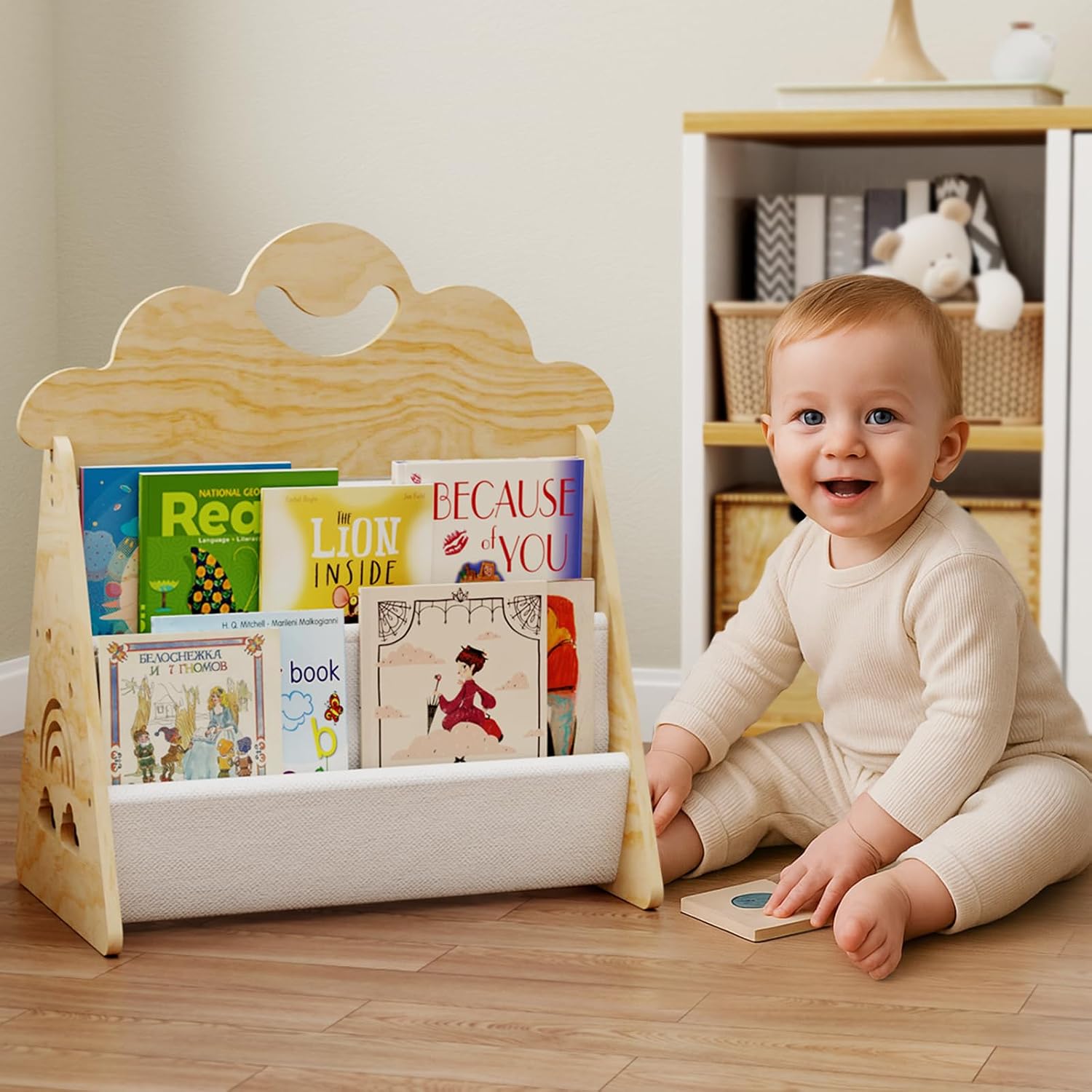 Detalle de Giklux Estantería Infantil de Madera: Montessori, portátil y segura