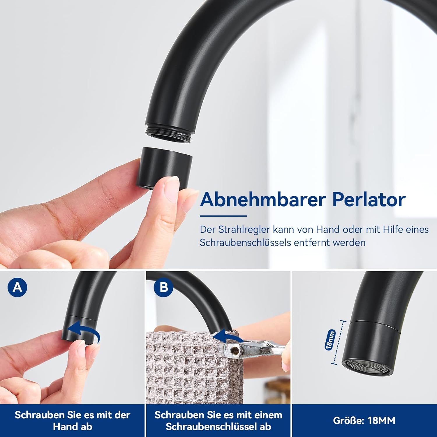 Thumbnail 6 de Niederdruck Armatur Küche Schwarz für Durchlauferhitzer & Untertischboiler – 360° drehbar, 3 Anschlüsse