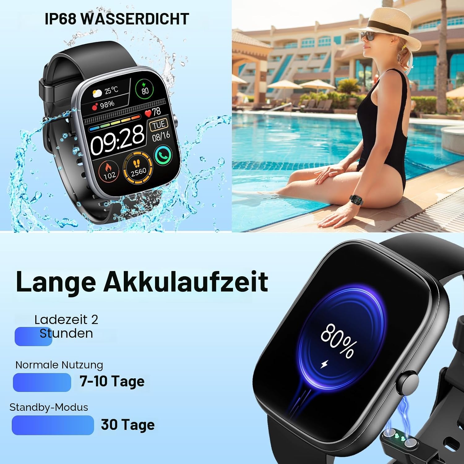 Thumbnail 6 de Jugeman Smartwatch mit 1,91-Zoll Display, Bluetooth-Anrufen und 110+ Sportmodi