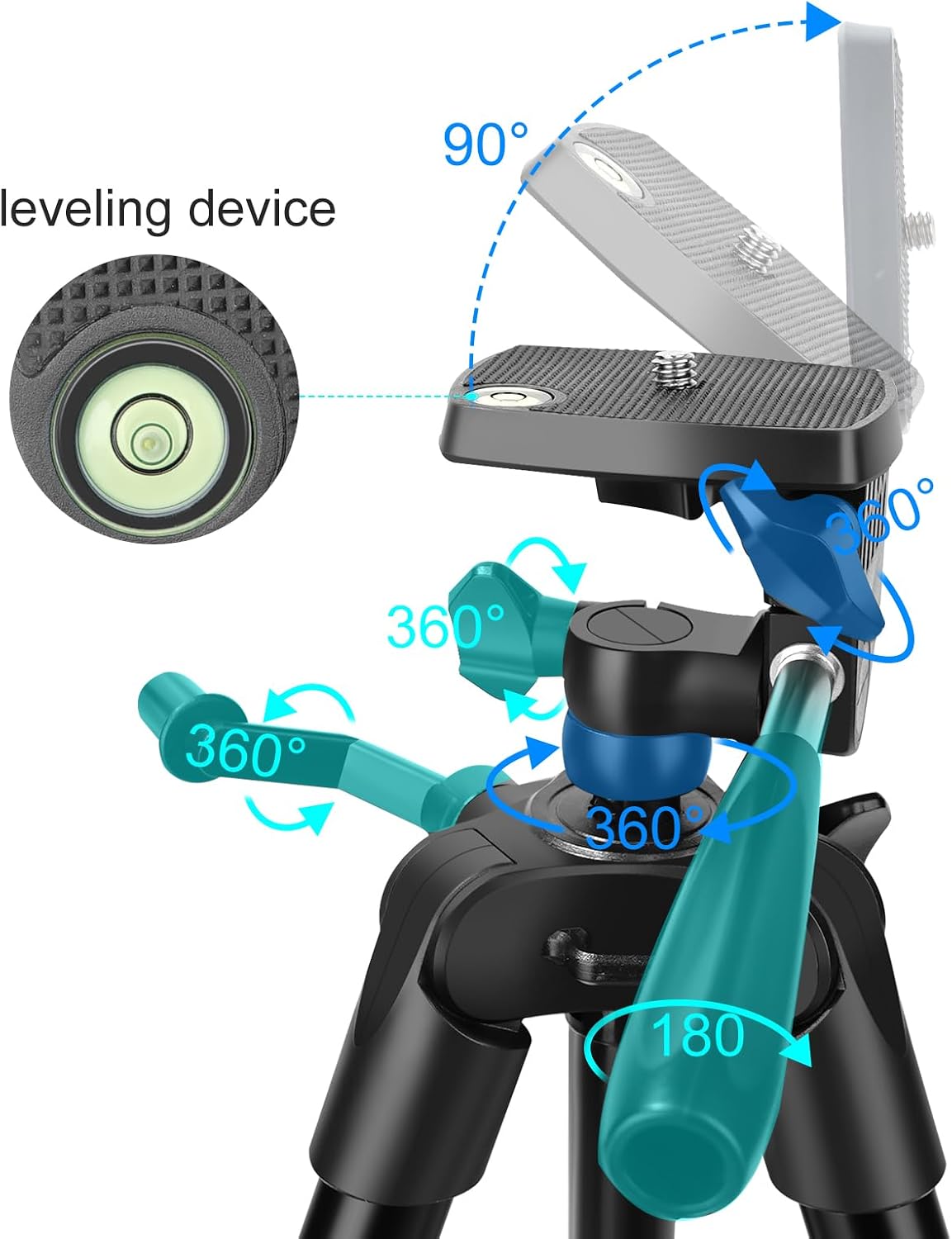 Thumbnail 5 de CAMBOFOTO Portable Tripod for Live Stream 134cm – Lightweight Aluminum Tripod with Phone Holder