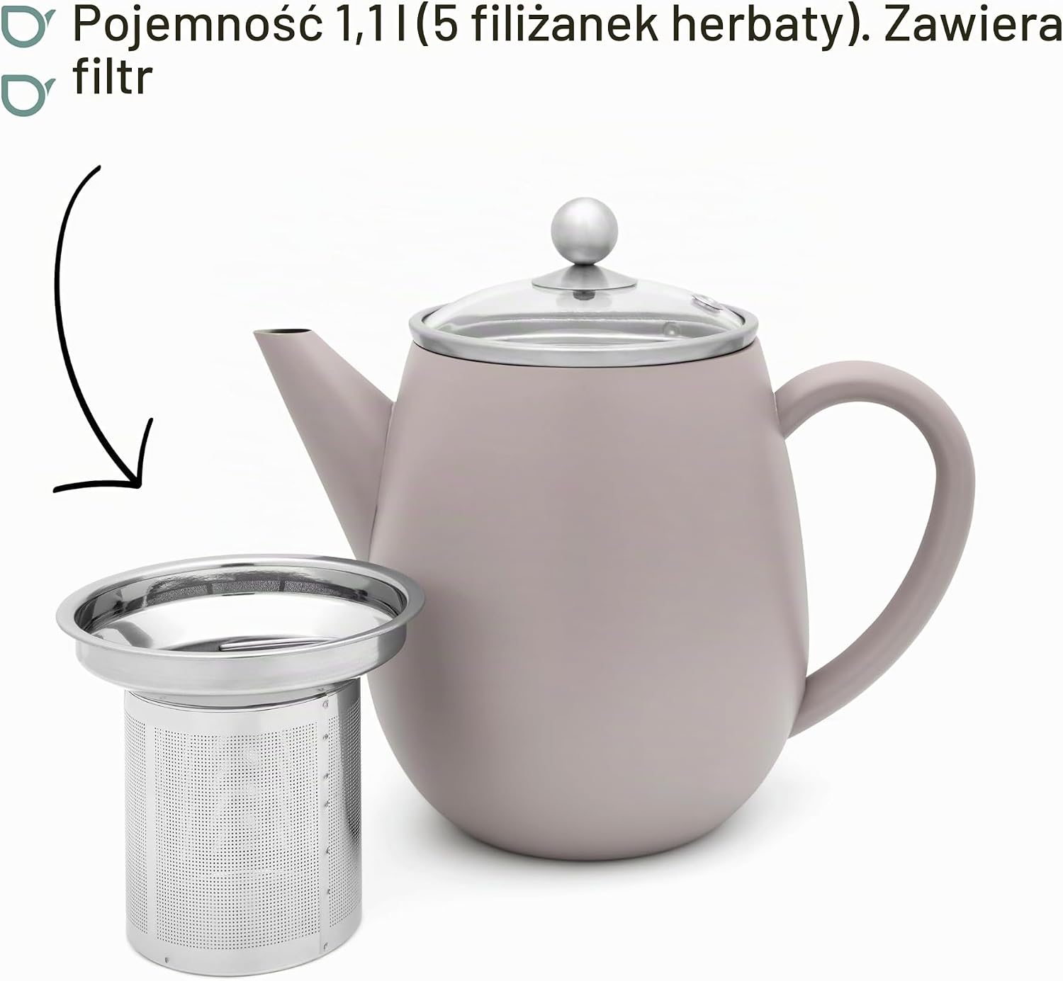 Detalle de Bredemeijer Duet Eva 111016 – dzbanek do herbaty 1,1 l, podwójne ścianki