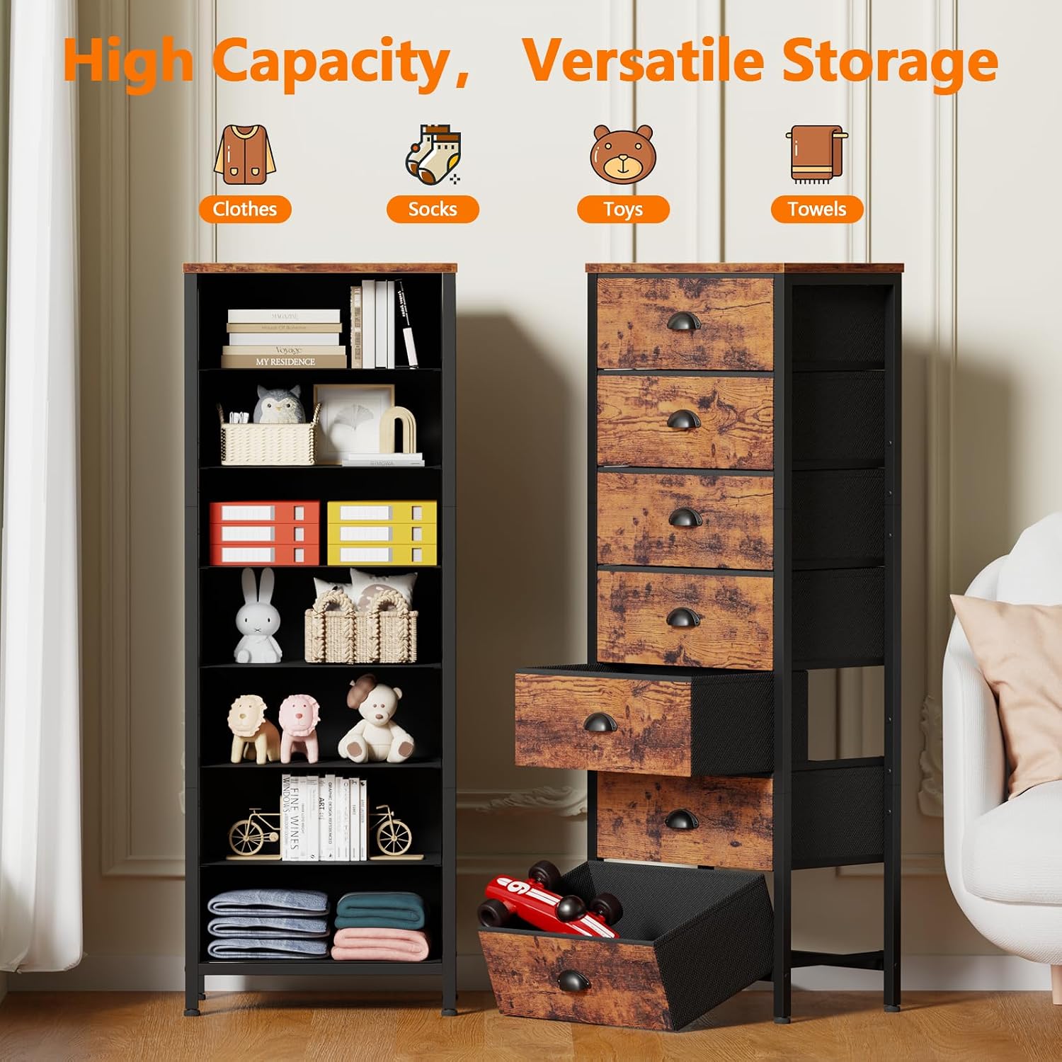Thumbnail 3 de Furnulem 7-Drawer Dresser Rustic Brown