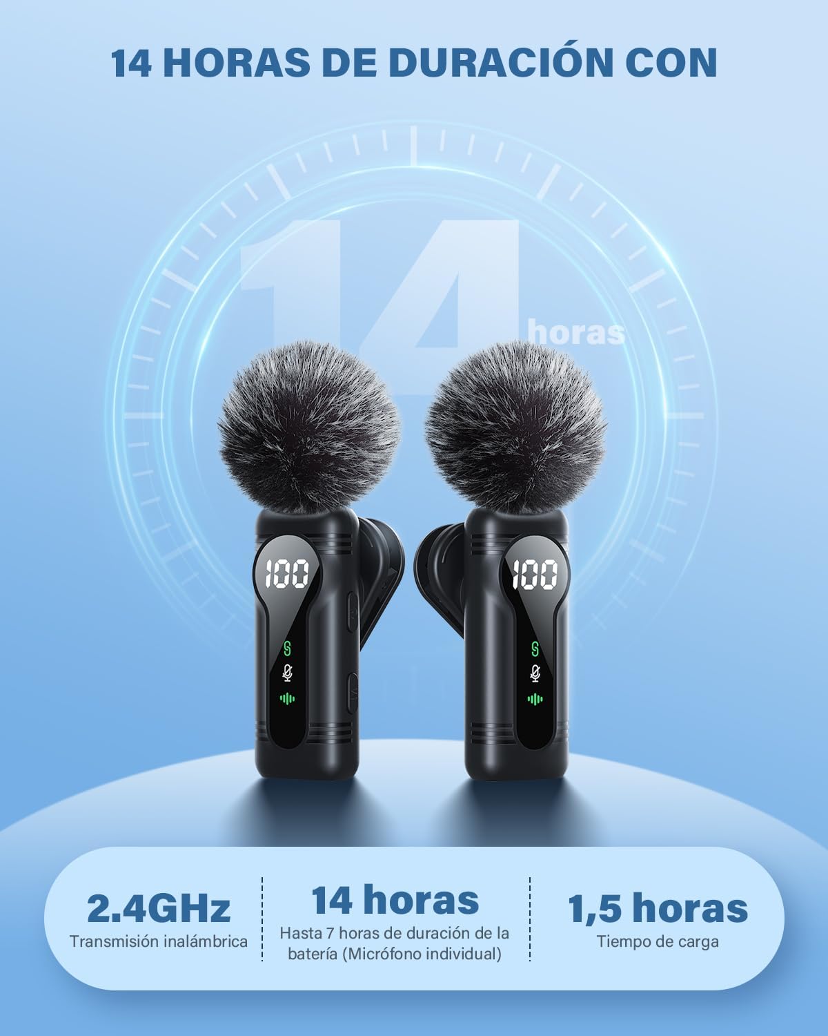 Detalle 2 de Newmight Micrófono Lavalier Inalámbrico para iPhone, Android y USB-C