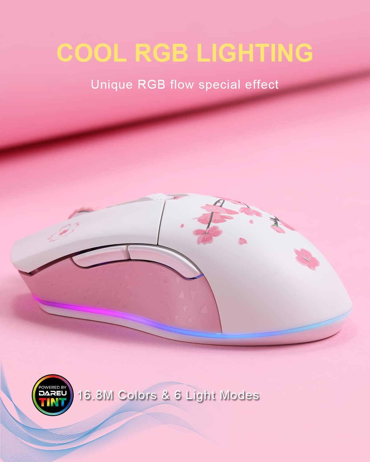 Detalle 2 de DAREU Sakura Pink gaming mouse 10K DPI