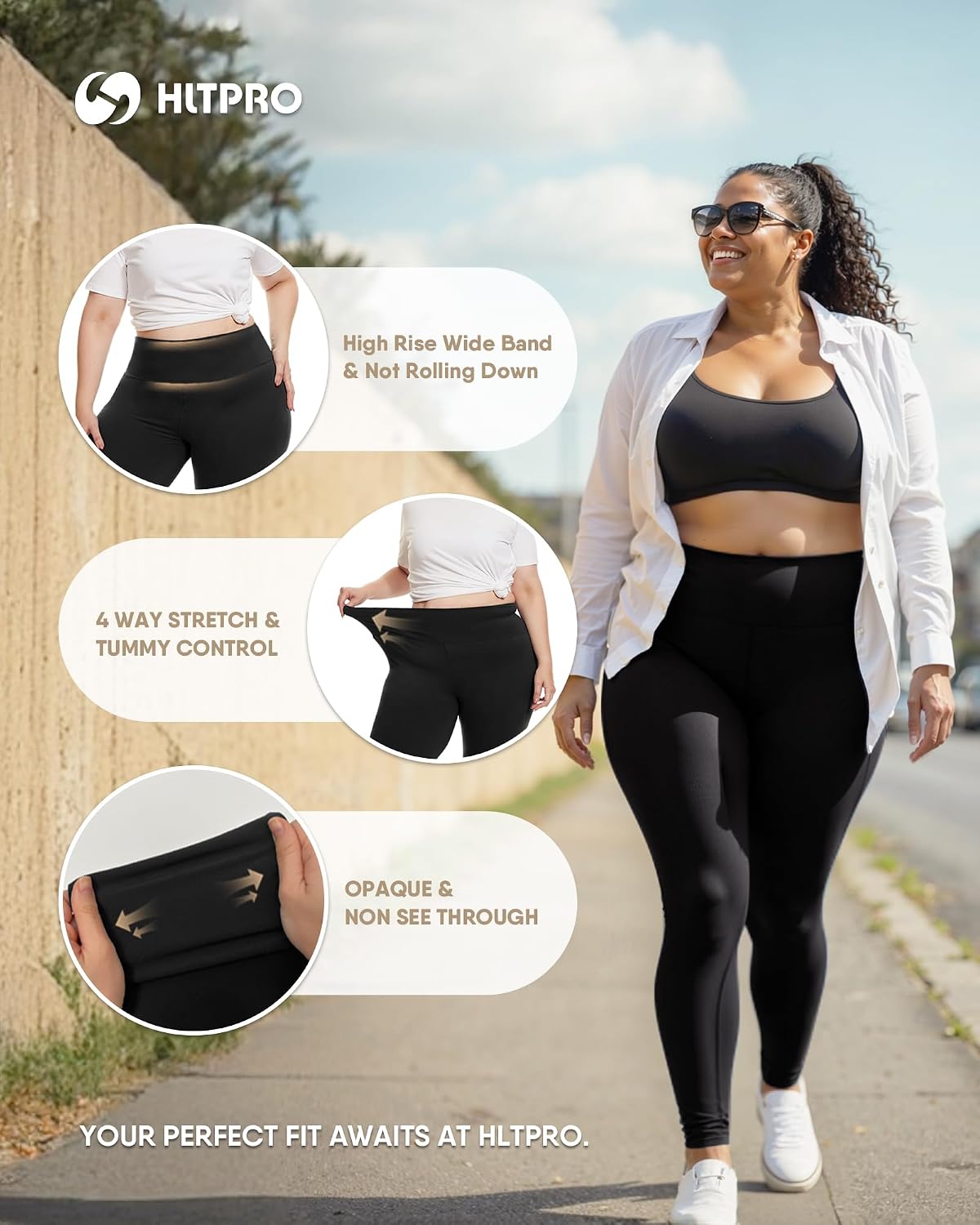 Detalle 2 de HLTPRO 3 Pack Plus Size Leggings for Women (X-Large to 4X) — High Waist, 4-Way Stretch, Soft & Breathable