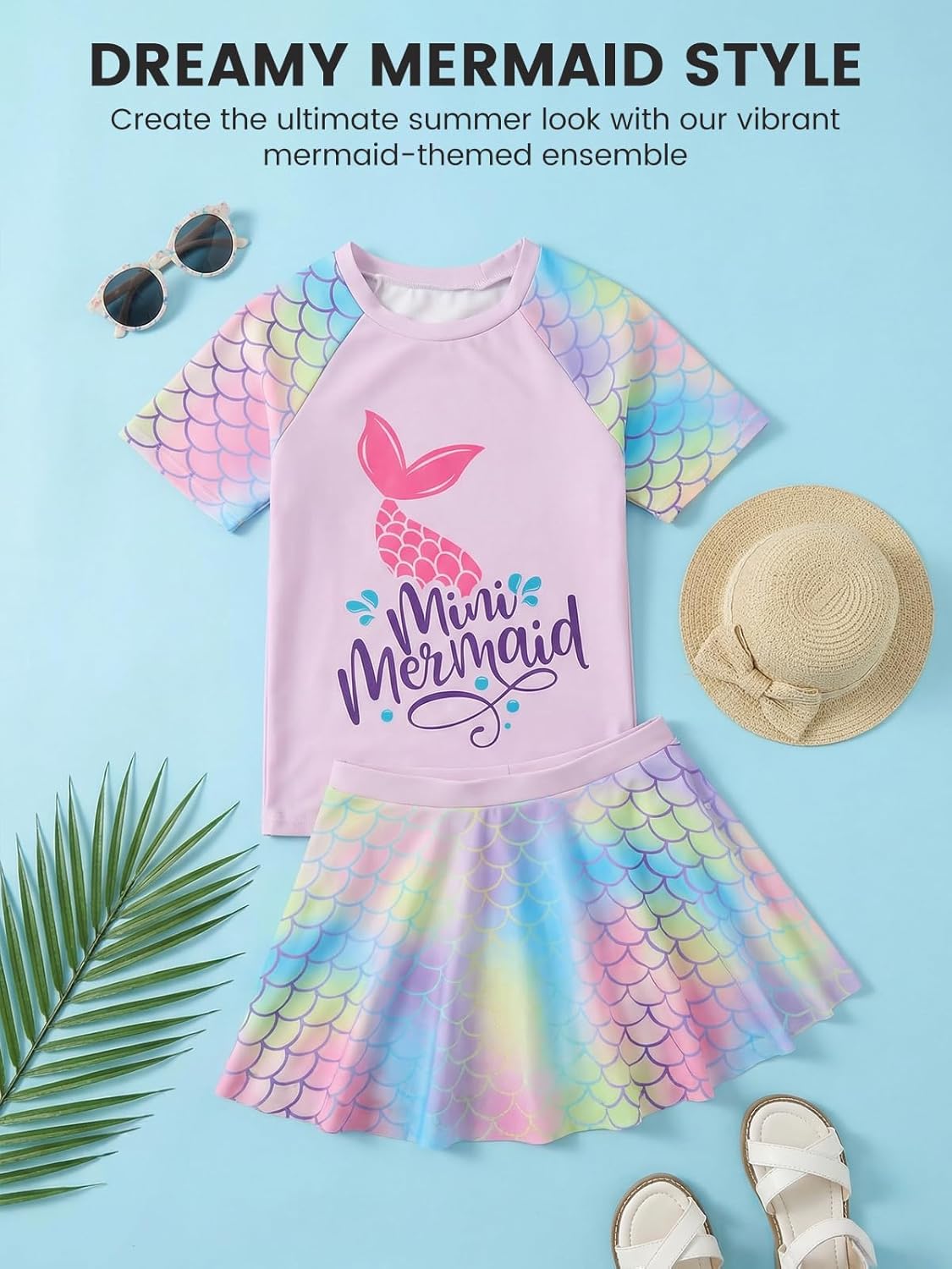 Thumbnail 5 de JiAmy Girls Swimwear Two Piece Set with Mermaid Design and UV Protection (3–8 Years)