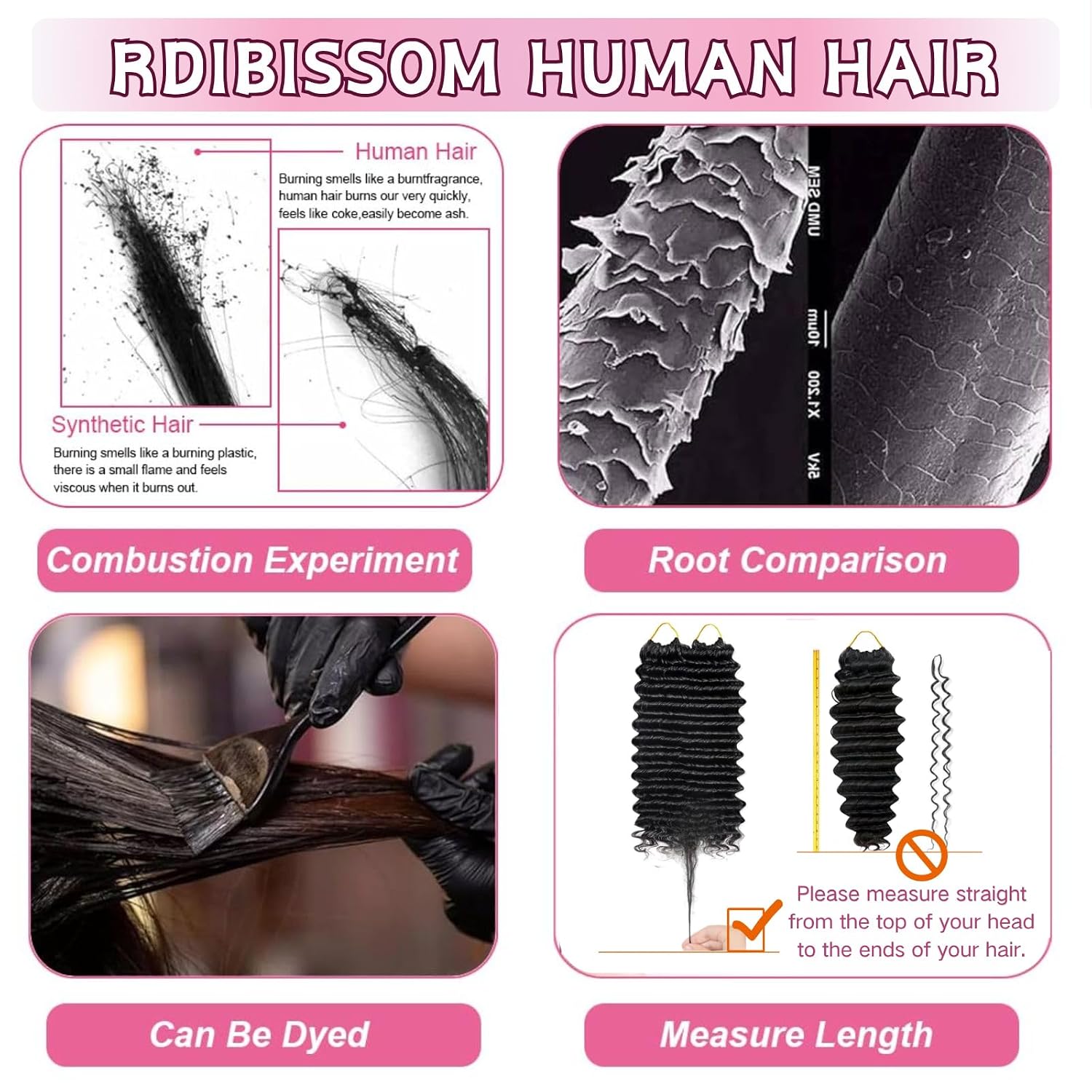 Thumbnail 6 de Human Crochet Hair Deep Wave 18 Inch Knotless 100g - 80 Strands, 100% Human Hair