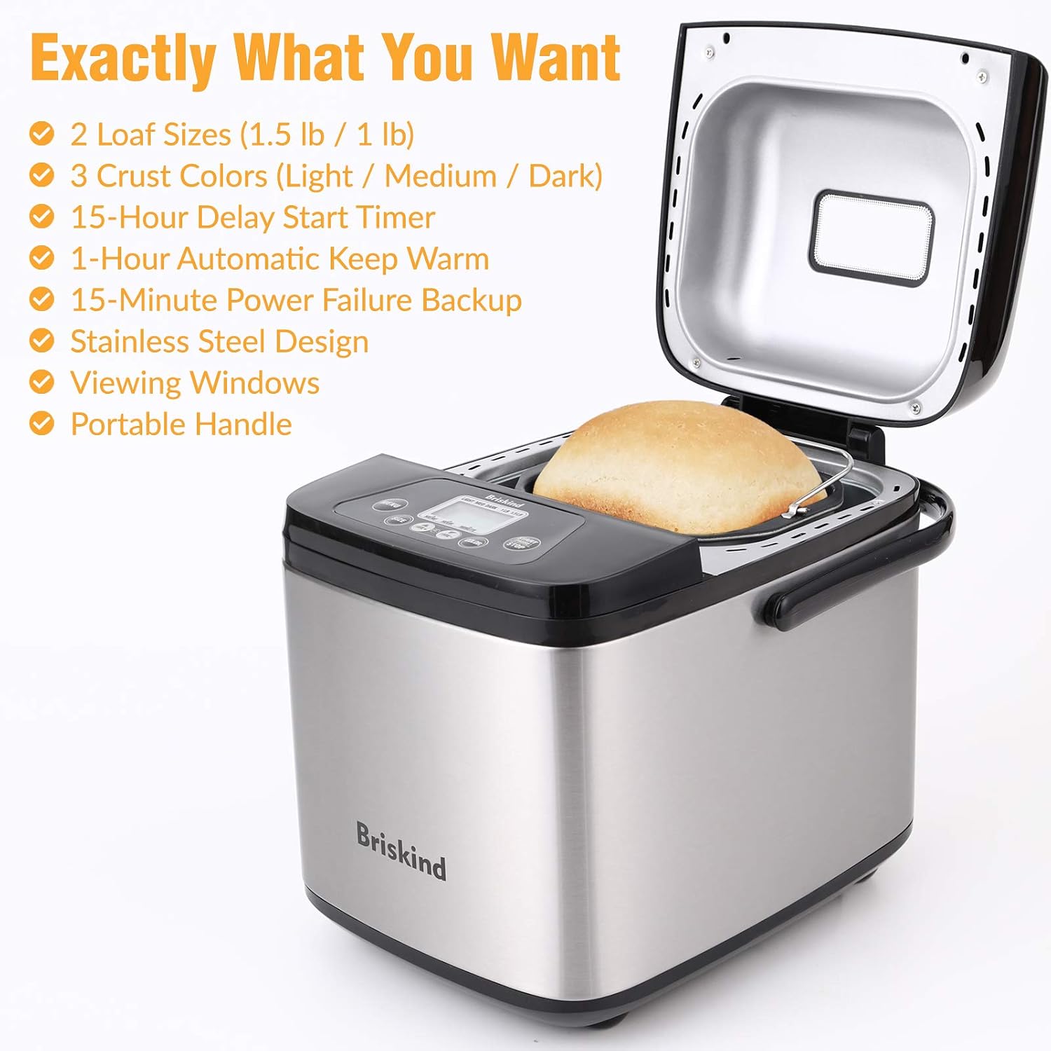Detalle de Briskind BM8605 Compact Bread Maker, 19 Menus, 1 and 1.5 lb Loaves