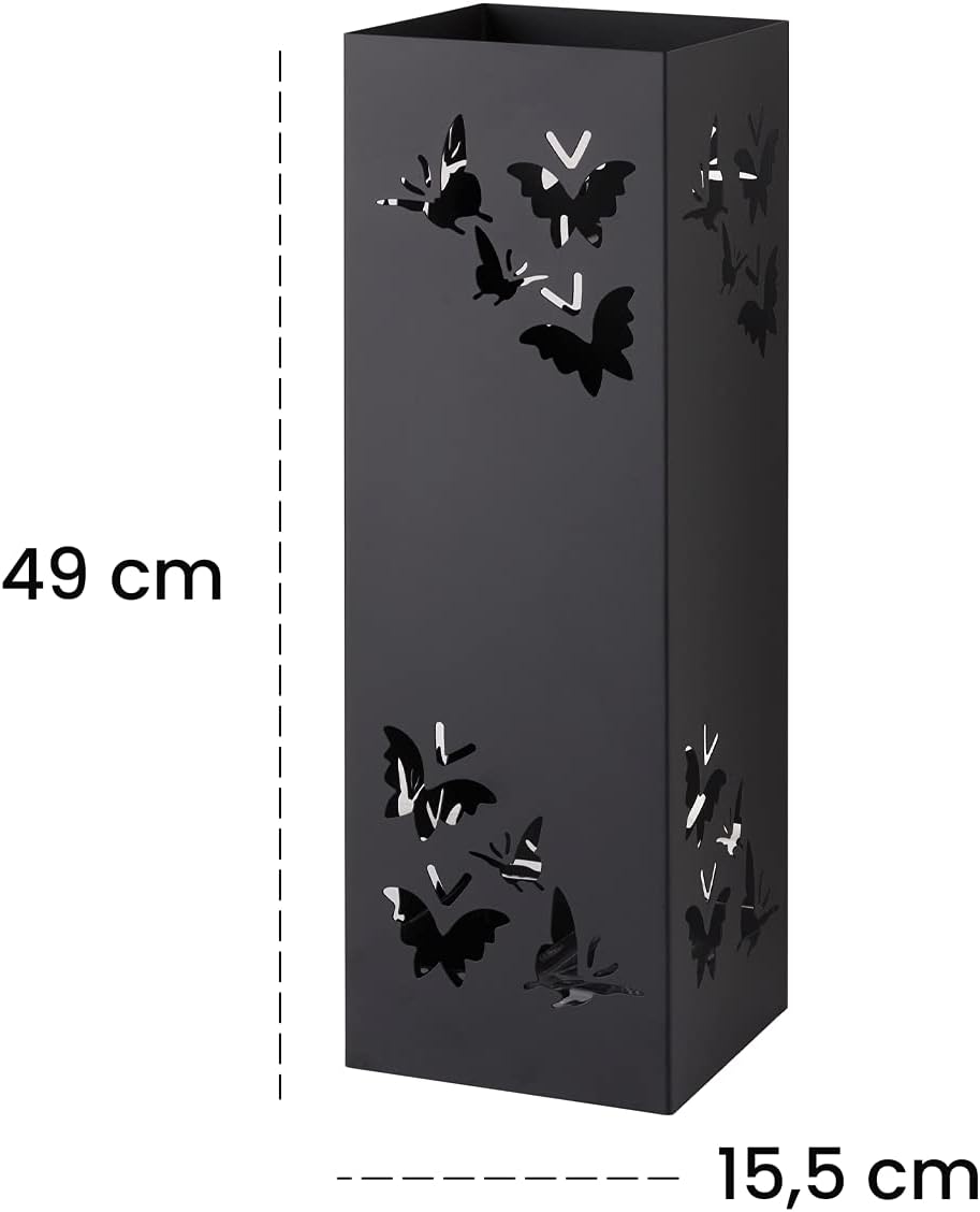 Detalle 2 de Baroni Home Portaombrelli Quadrato in metallo con vaschetta scolapioggia rimovibile e gancino, nero