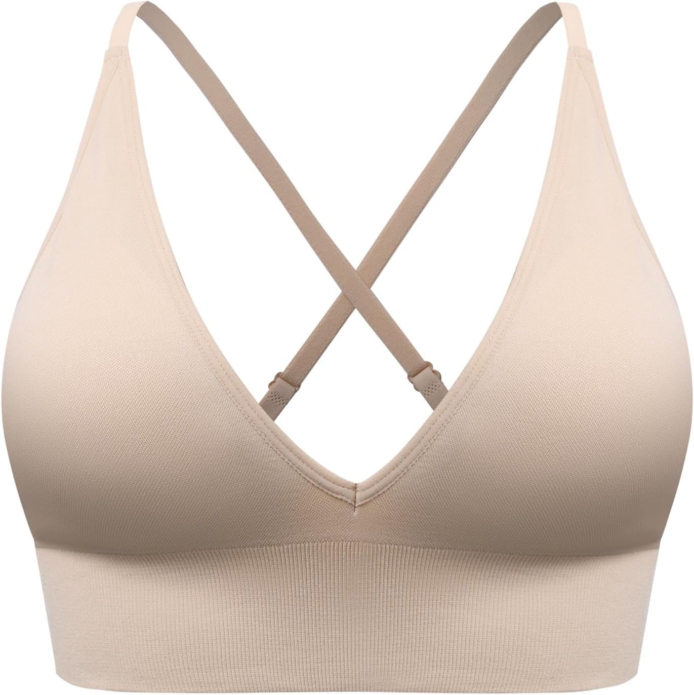 Detalle de SUNSESS Seamless Deep V non-wired sports bra with removable pads – yoga crop top bralette