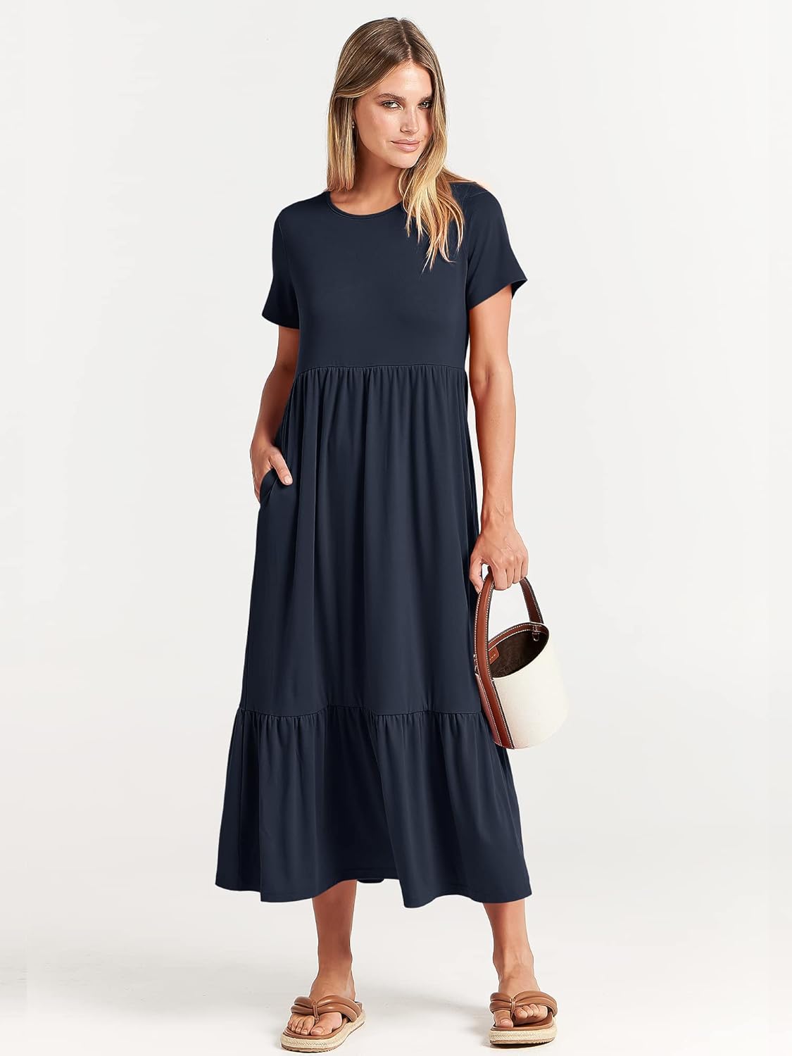 Thumbnail 5 de ANRABESS Women’s 2026 Summer Casual Maxi Dress (Tiered A-Line, Short Sleeve, Crewneck with Pockets)