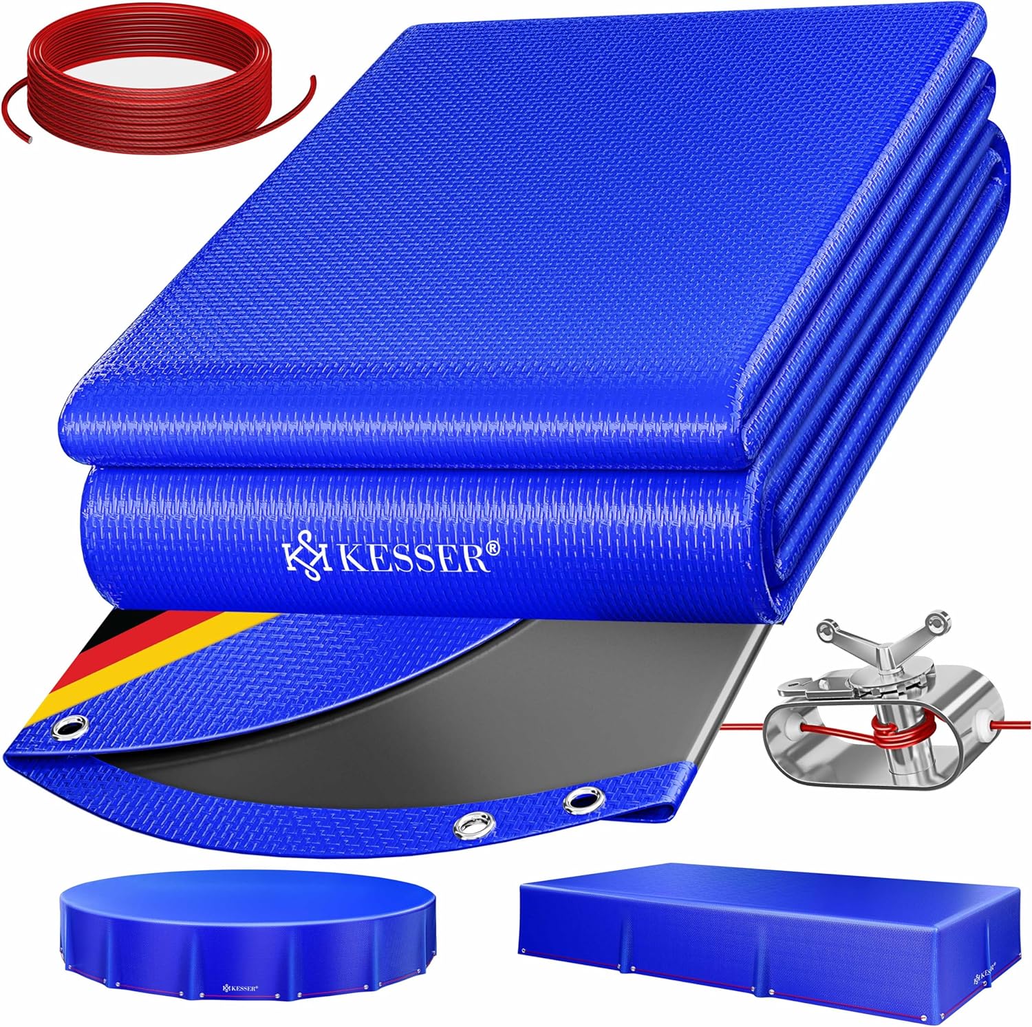 KESSER Solar Poolabdeckung Rund Ø366 cm – robuste PE Abdeckplane mit Seil-/Spannsystem