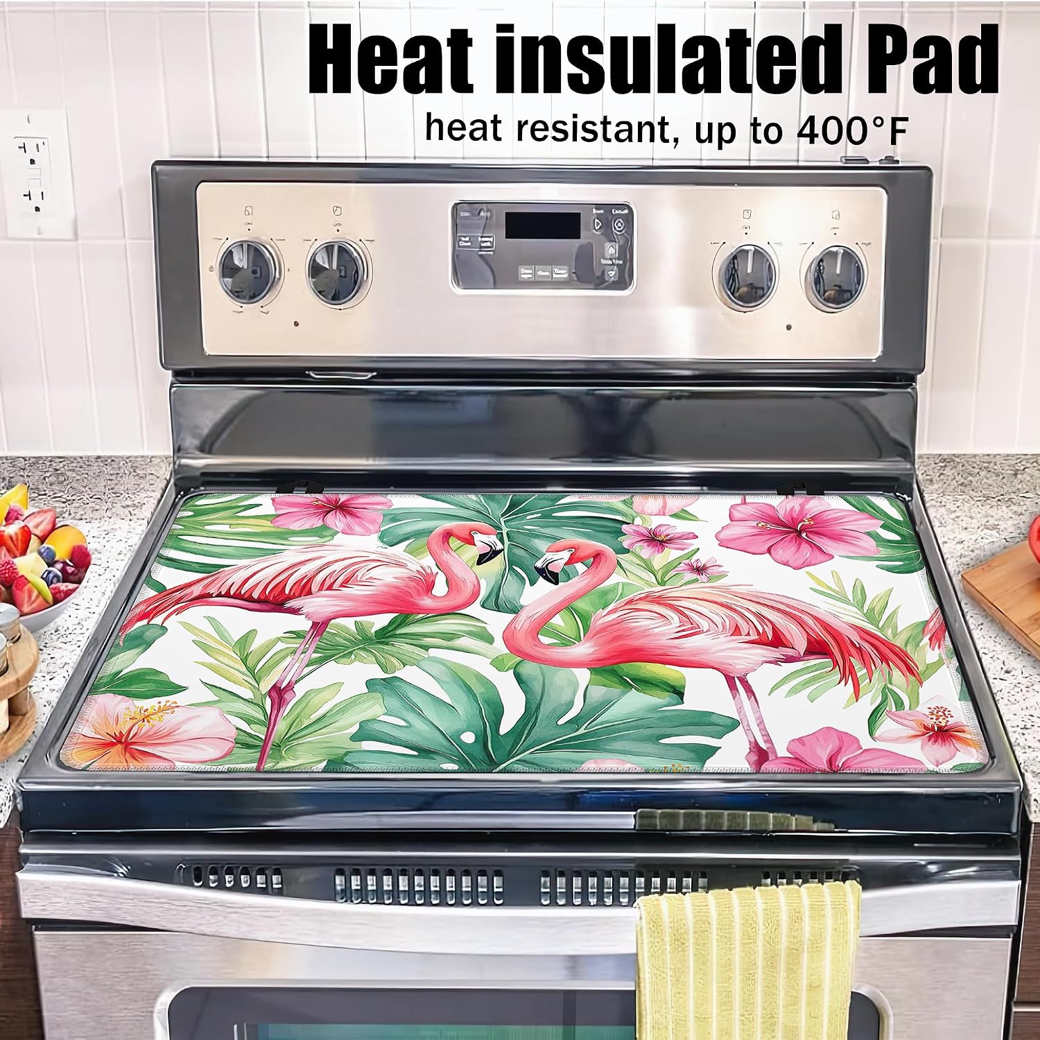 Detalle 1 de YIKTI 28 x 20 Inch Red Flamingo Stove Top Cover for Electric Stoves