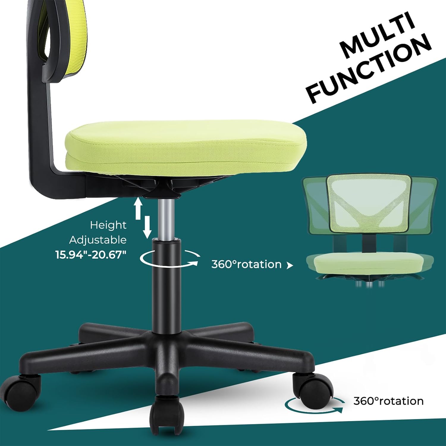 Thumbnail 6 de DUMOS Armless Desk Chair, Mesh Back