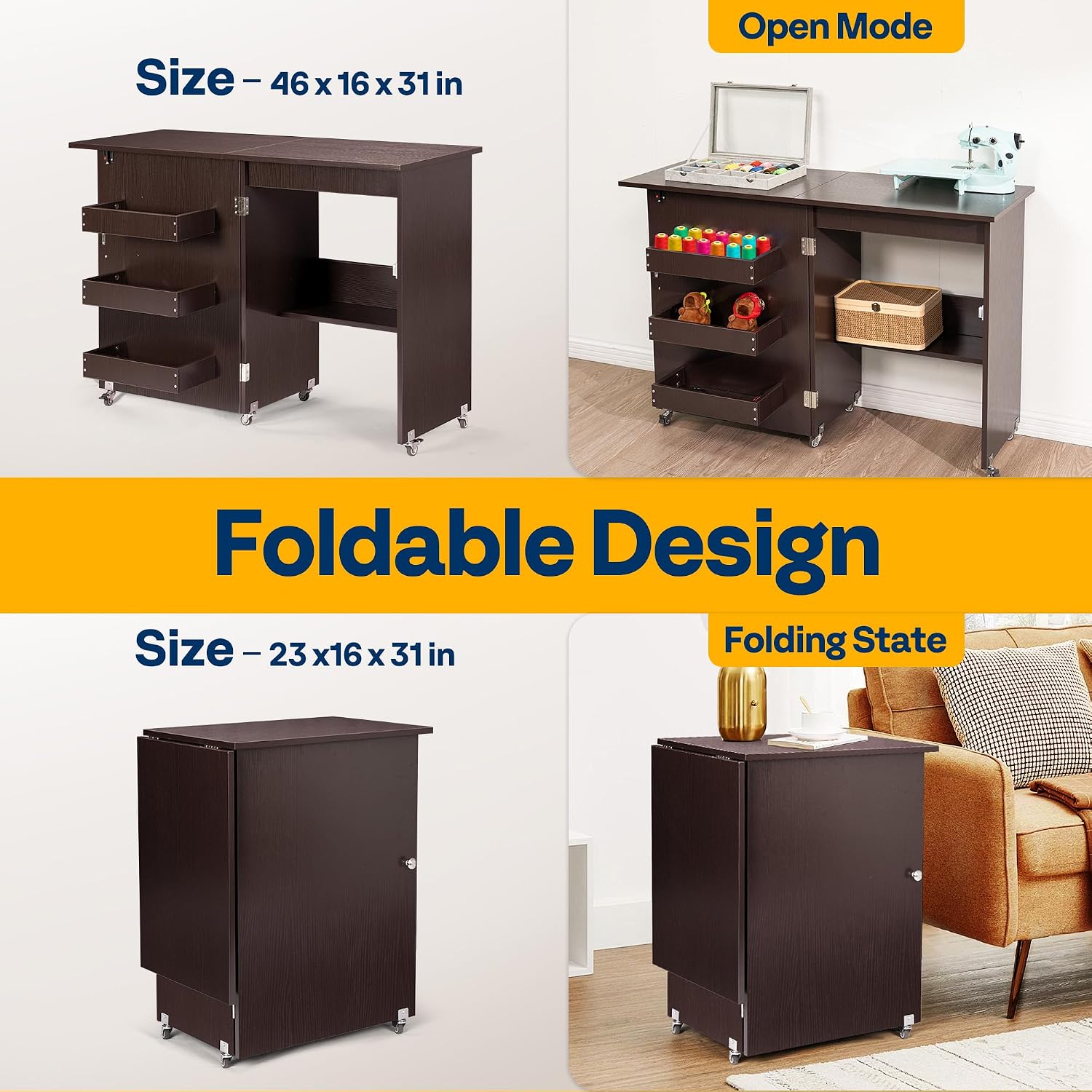 Detalle 2 de VIVOHOME Folding Sewing Table