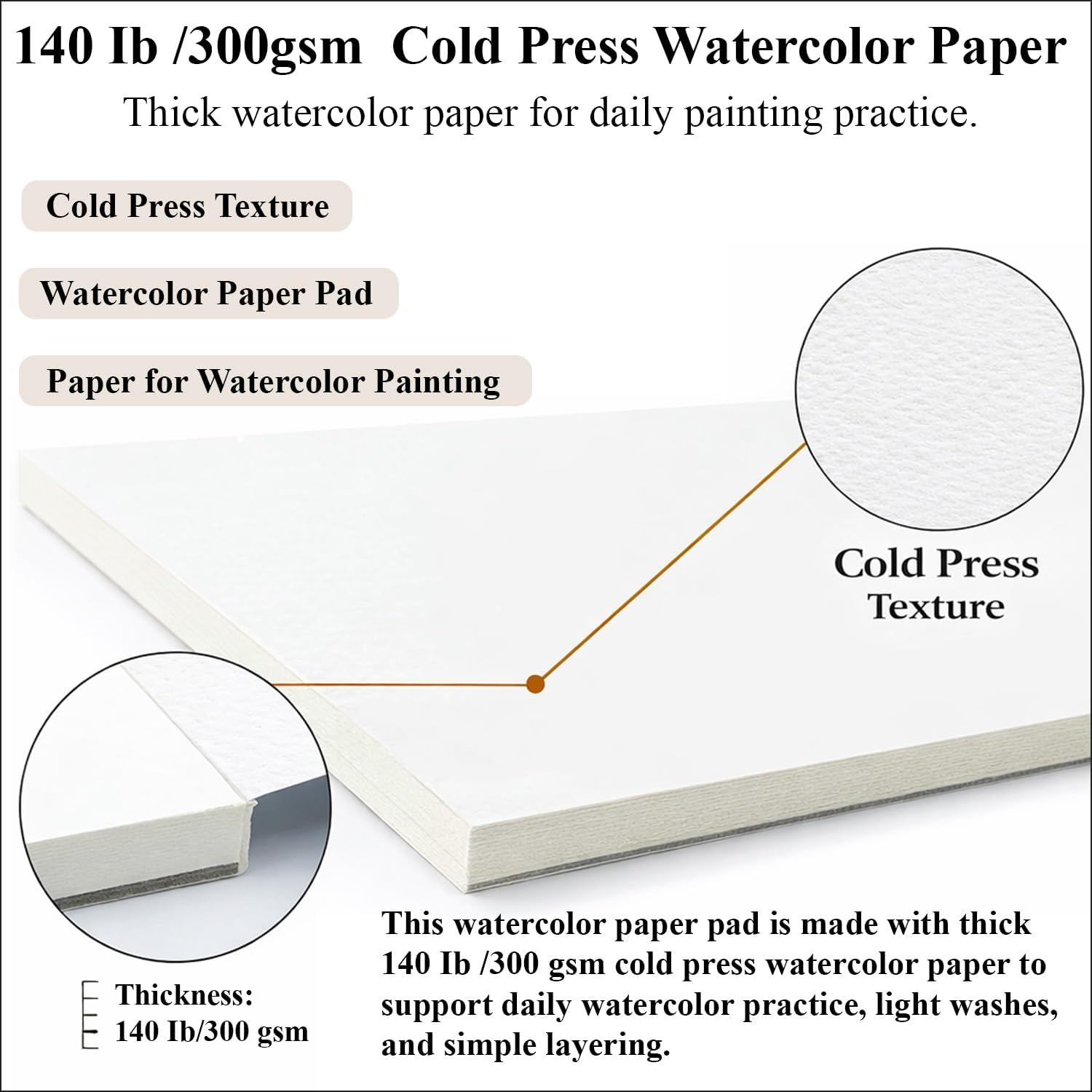 Detalle 2 de Ogfu Watercolor Paper Pad (9"x12", 140 lb / 300 gsm) Cold Press, Acid-Free