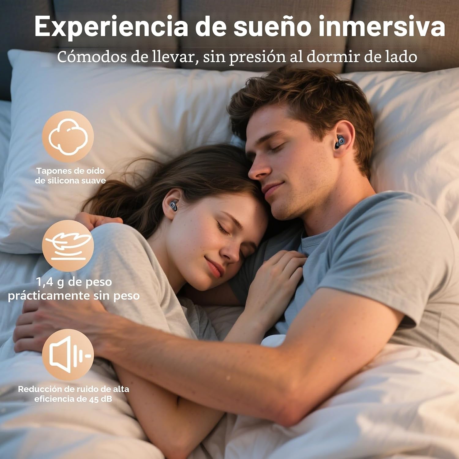 Detalle de Tapones Oídos IKG Ruido Dormir: 45dB de Cancelación con 4 tallas (XS‑L)