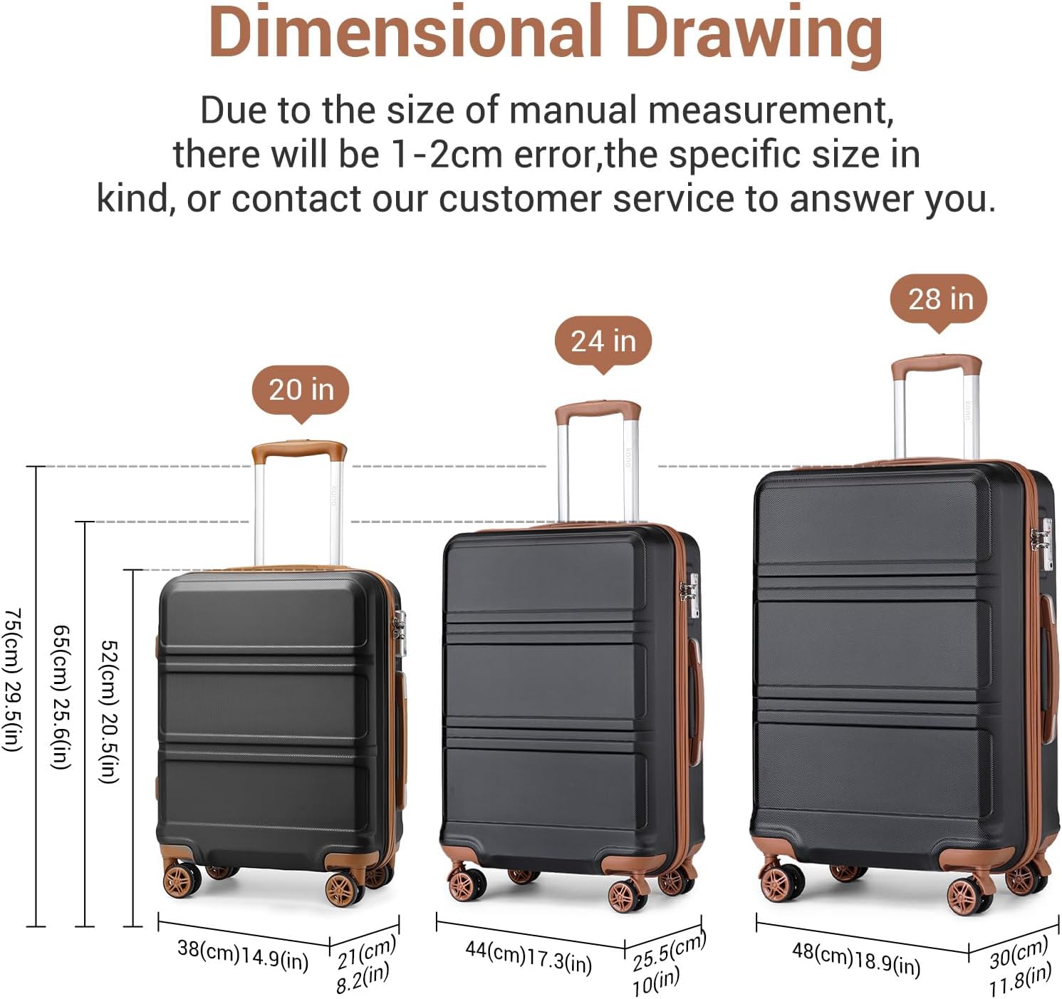 Thumbnail 1 de Kono Suitcase Lightweight ABS+PC Hard Shell Cabin Case with TSA Lock & 360° Wheels