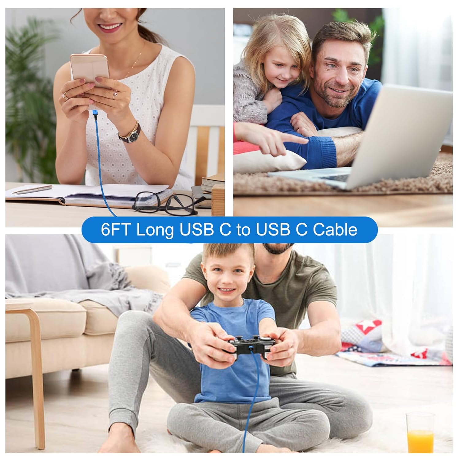 Thumbnail 6 de iHoto 797417605606 240W USB-C to USB-C Cable, 6 ft, 2-Pack
