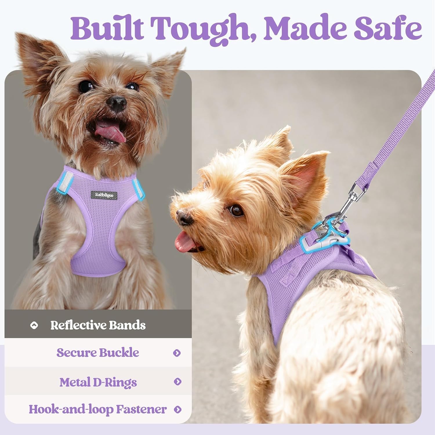 Thumbnail 6 de rabbitgoo Small Dog Step-in Soft Mesh Harness & Lead Set (Reflective Strips) – Light Purple, S