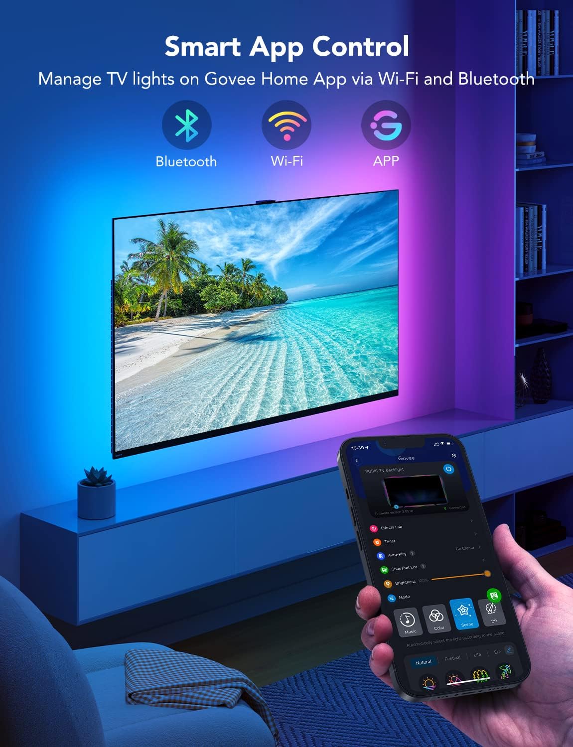Thumbnail 3 de Govee TV LED Backlight RGBIC Smart LED Strip Lights for 55–65 Inch TVs with Wi‑Fi, Bluetooth, Alexa & Google Assistant