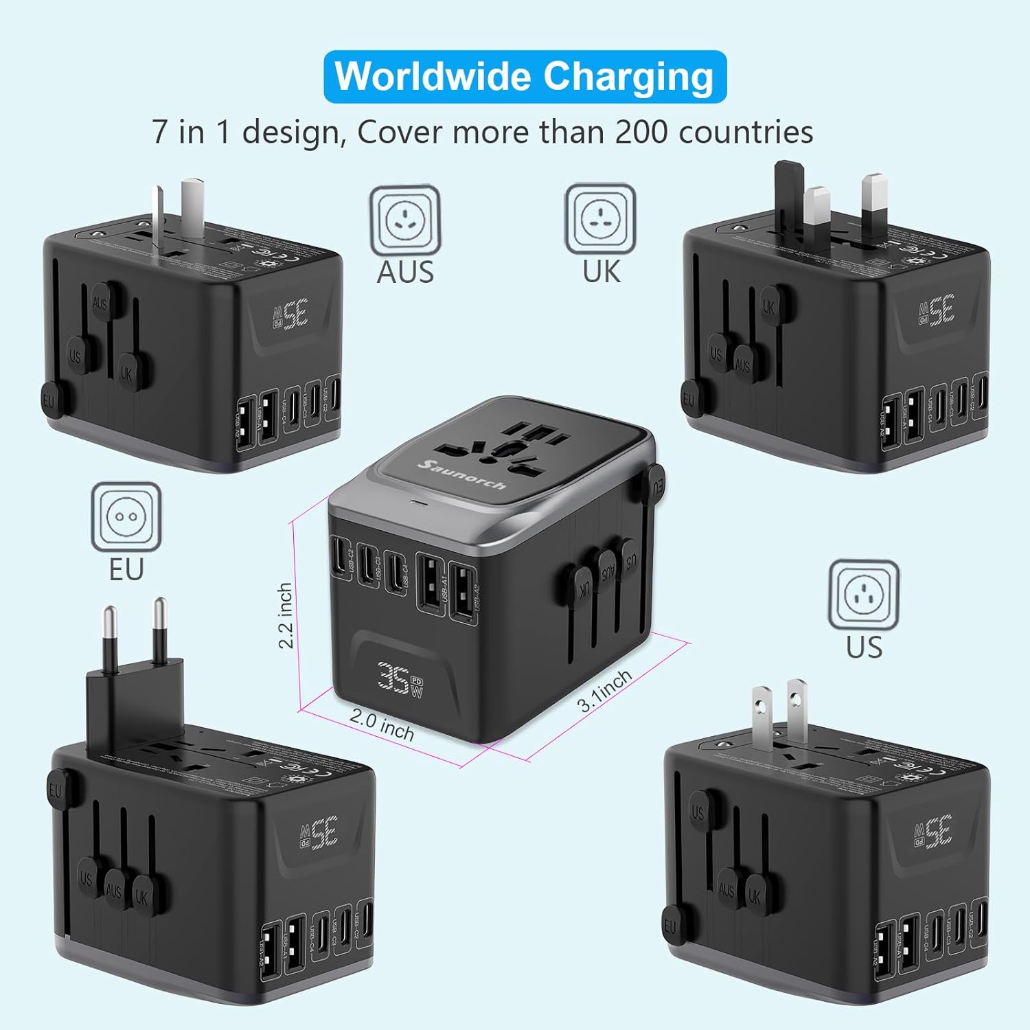 Thumbnail 2 de SAUNORCH Universal Travel Adapter PD 35W