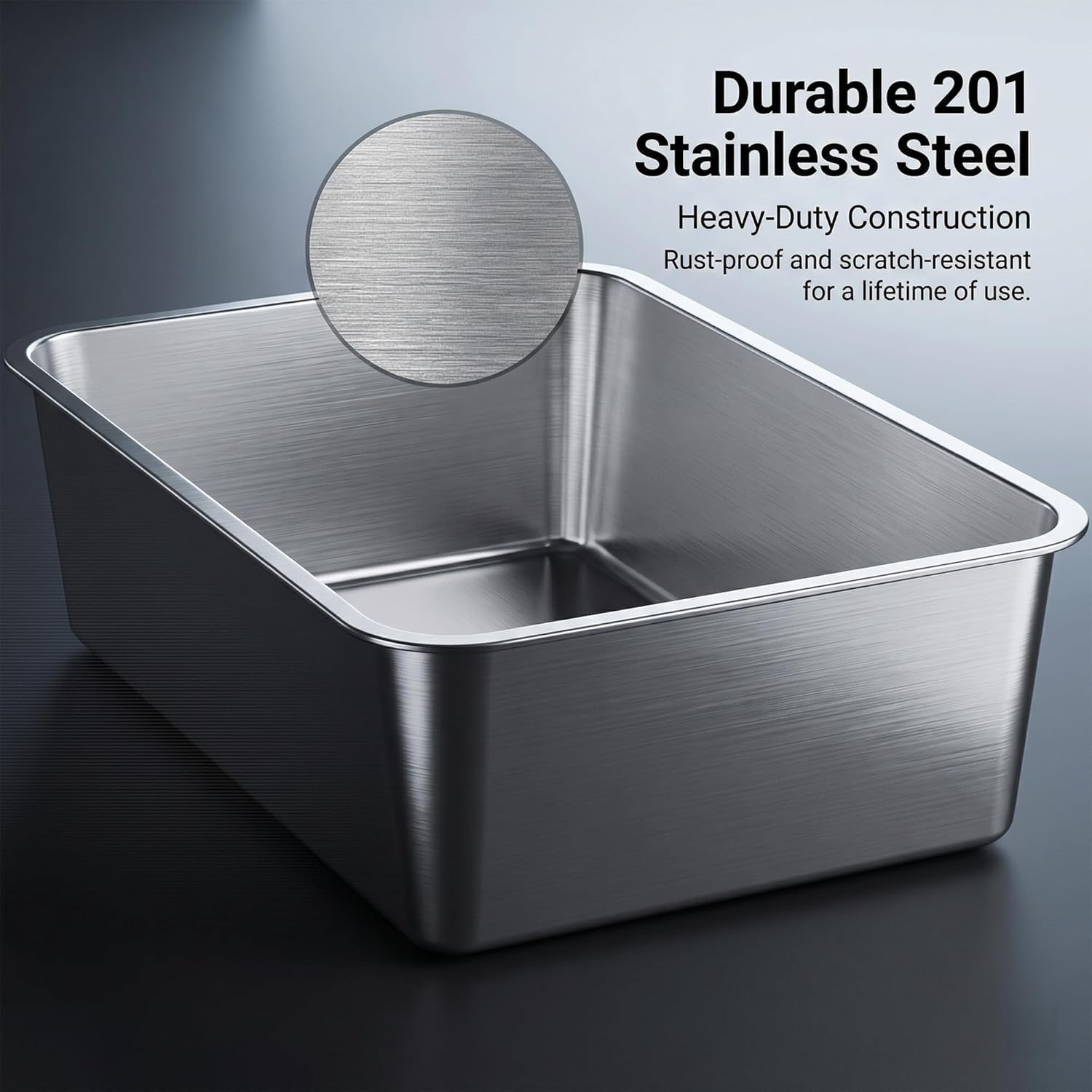 Detalle 2 de Suhaco Stainless Steel Cat Litter Tray 45 x 35 x 15 cm