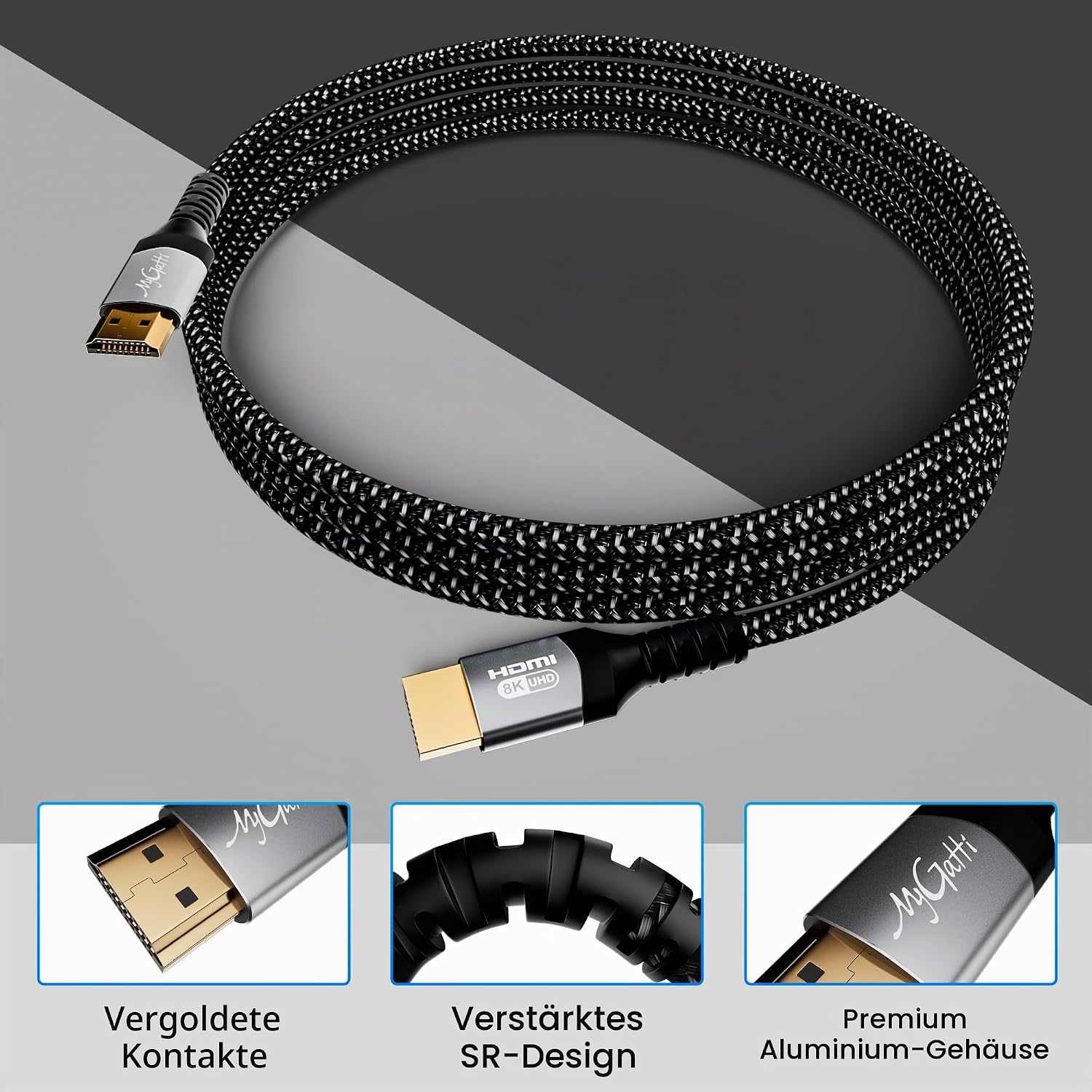 Thumbnail 1 de Mygatti HDMI 2.1 8K Ultra High Speed Kabel, 0,5 Meter (zertifiziert) – 2er-Set für 4K@120Hz/8K@60Hz, eARC, HDR10+