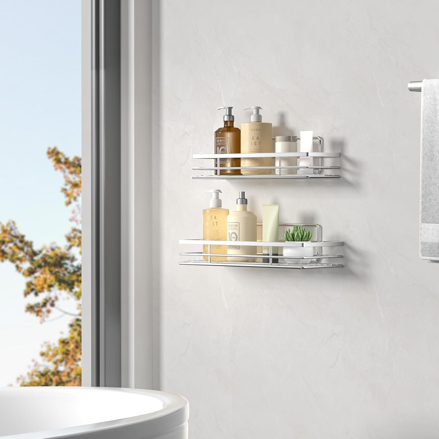 Detalle 2 de Saffruff Duschablage Ohne Bohren 2er Set Badregal Silbern