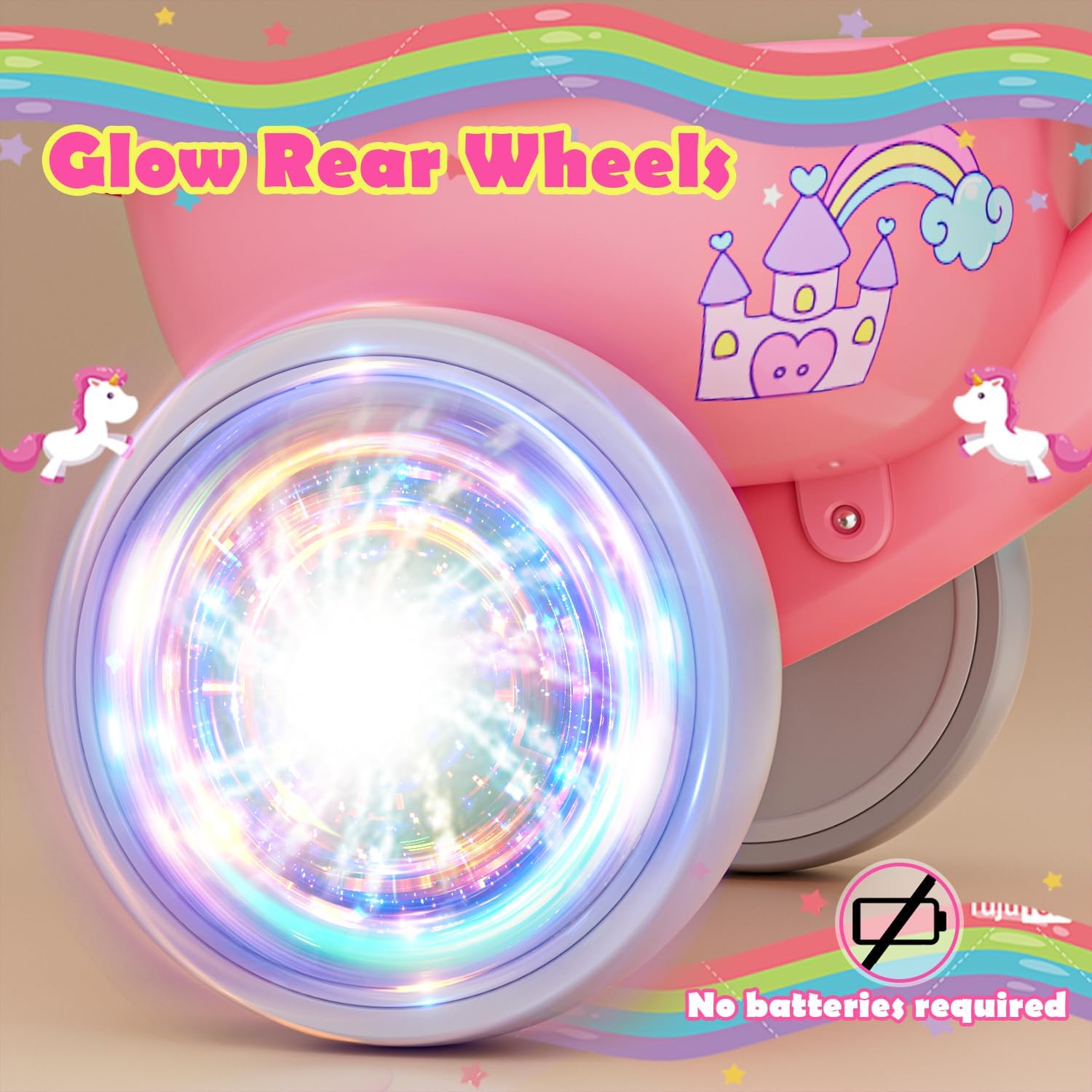 Detalle 2 de HappyGoLucky Unicorn Tricycle with Lighting Wheels, Adjustable Seat & Removable Pedals (2–5 Year Olds)
