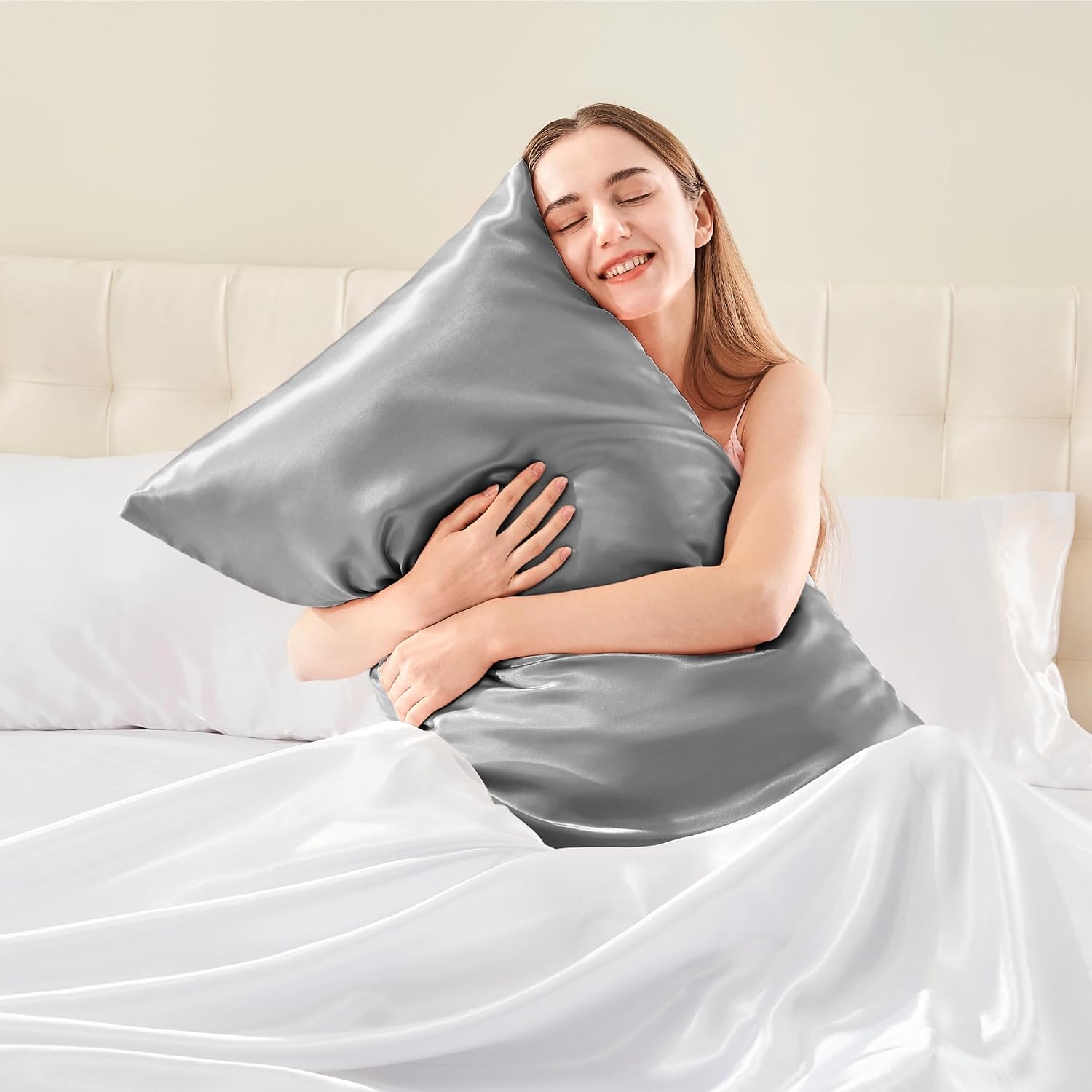 Detalle de BEDELITE BEUSA11M018 Satin Body Pillowcase, 20 x 54 Inch, Gray