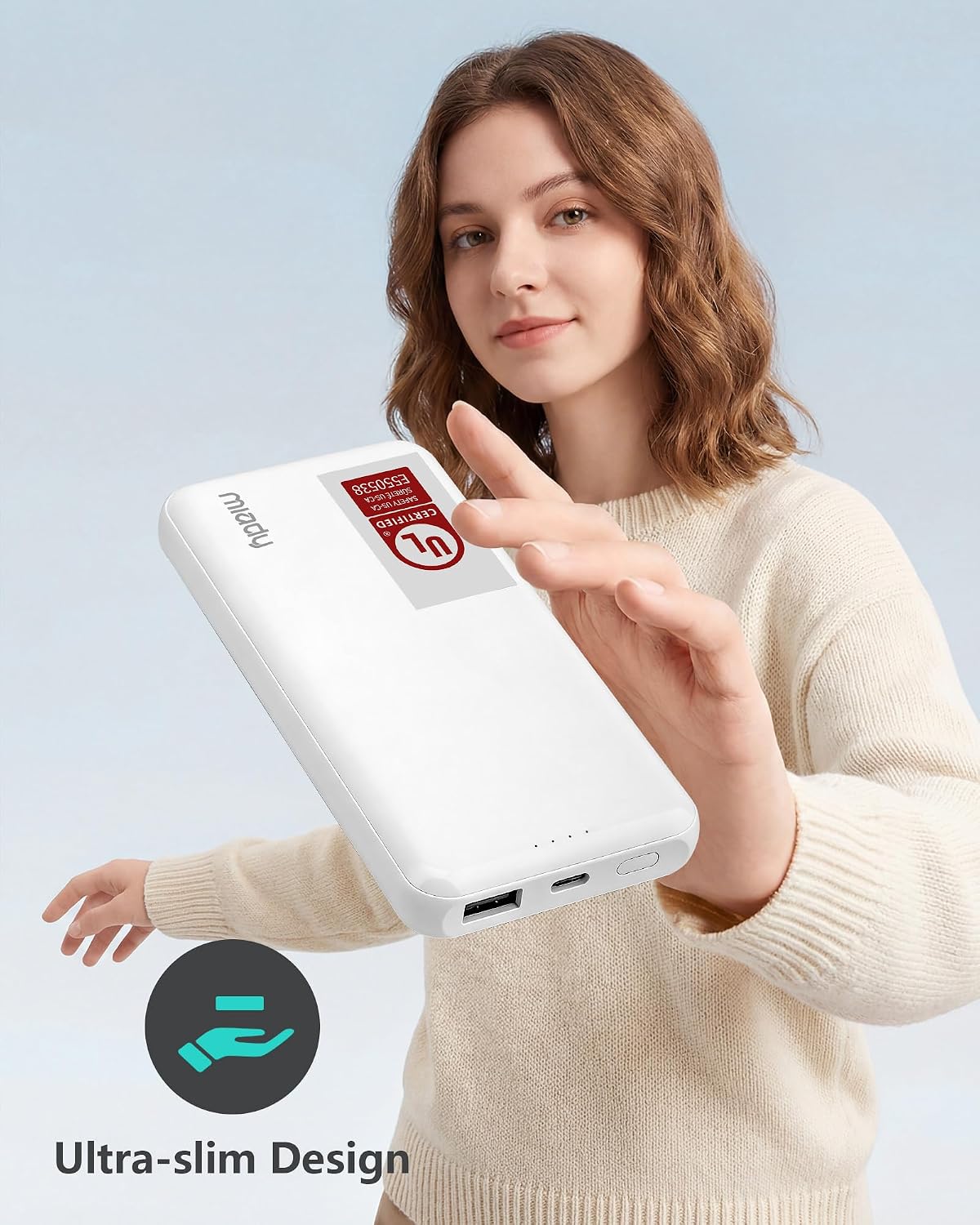 Detalle 2 de Miady M8339 2-Pack 10,000mAh Slim Power Banks with Built-In Cables