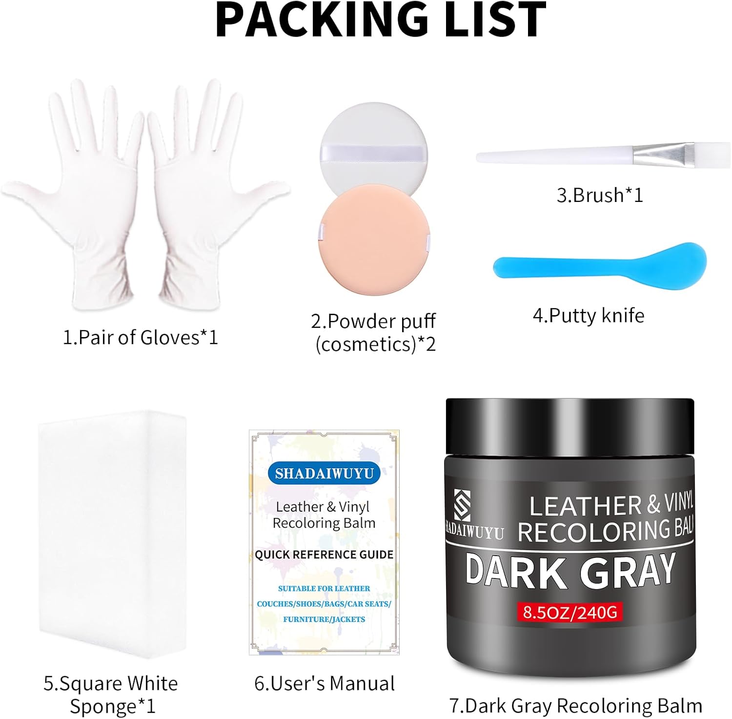 Thumbnail 6 de SHADAIWUYU Leather Recoloring Balm (8.5 oz) for Dark Gray Leather Repair & Color Restoration