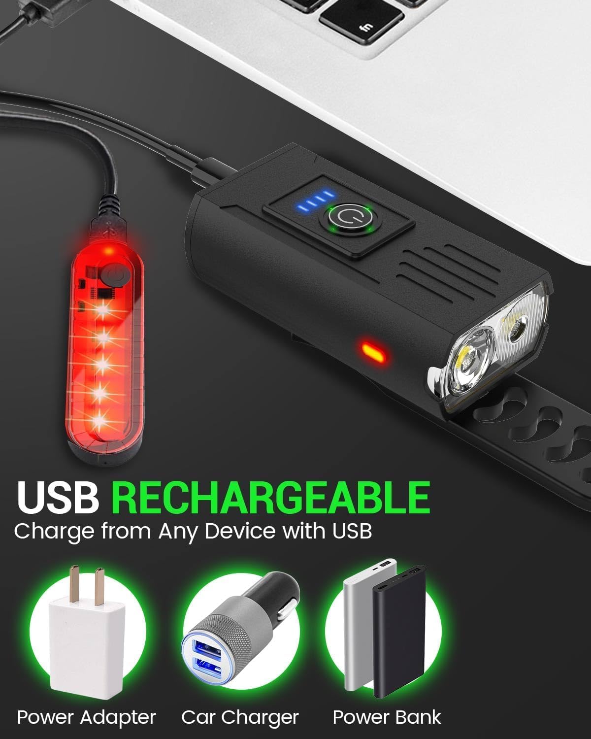 Detalle 2 de Bike Lights Front and Back 2025 Upgrade 8–20h