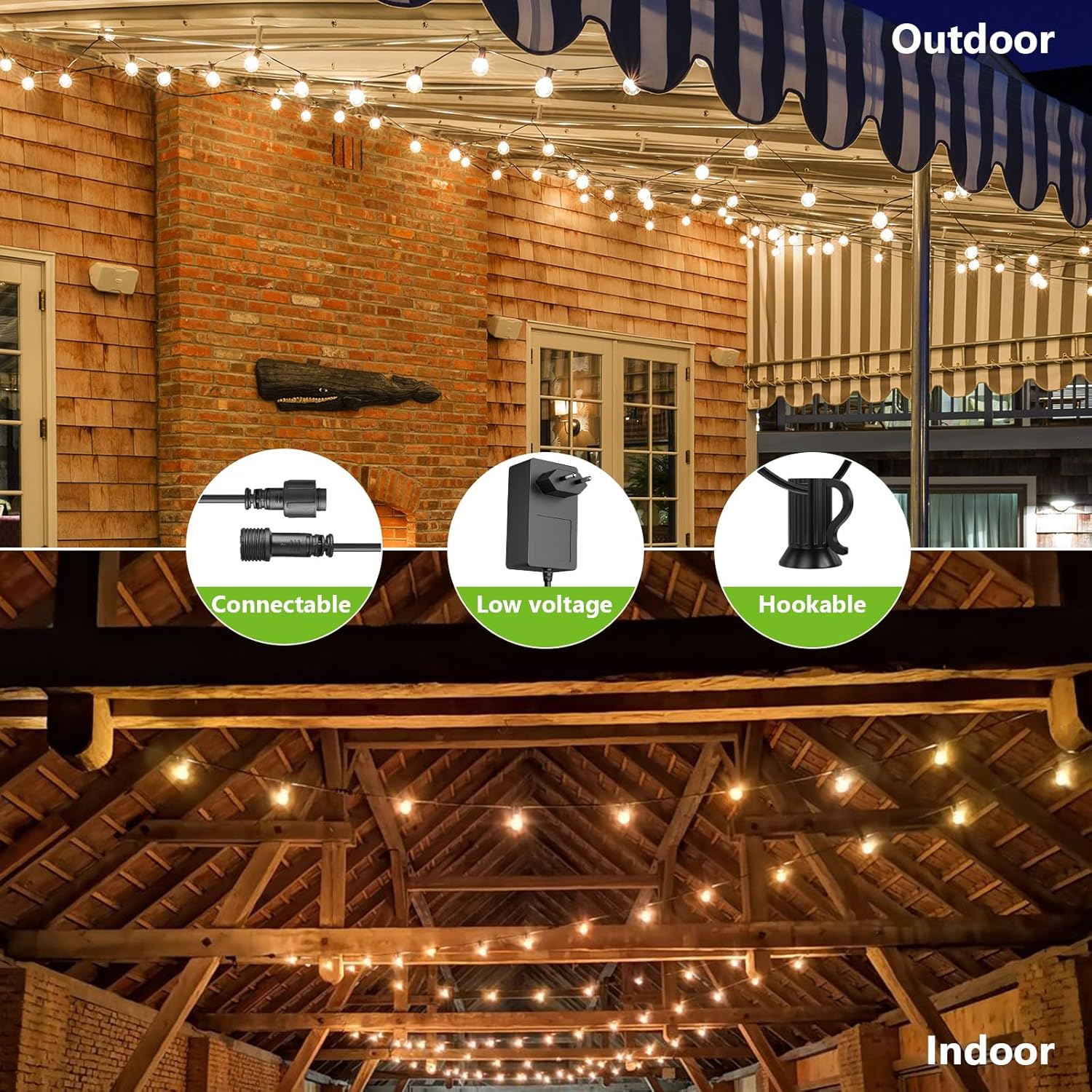 Thumbnail 4 de BokiHuk Catena luminosa da esterno 30 m con lampadine G40, 50+2 sfere e luce calda 2700K