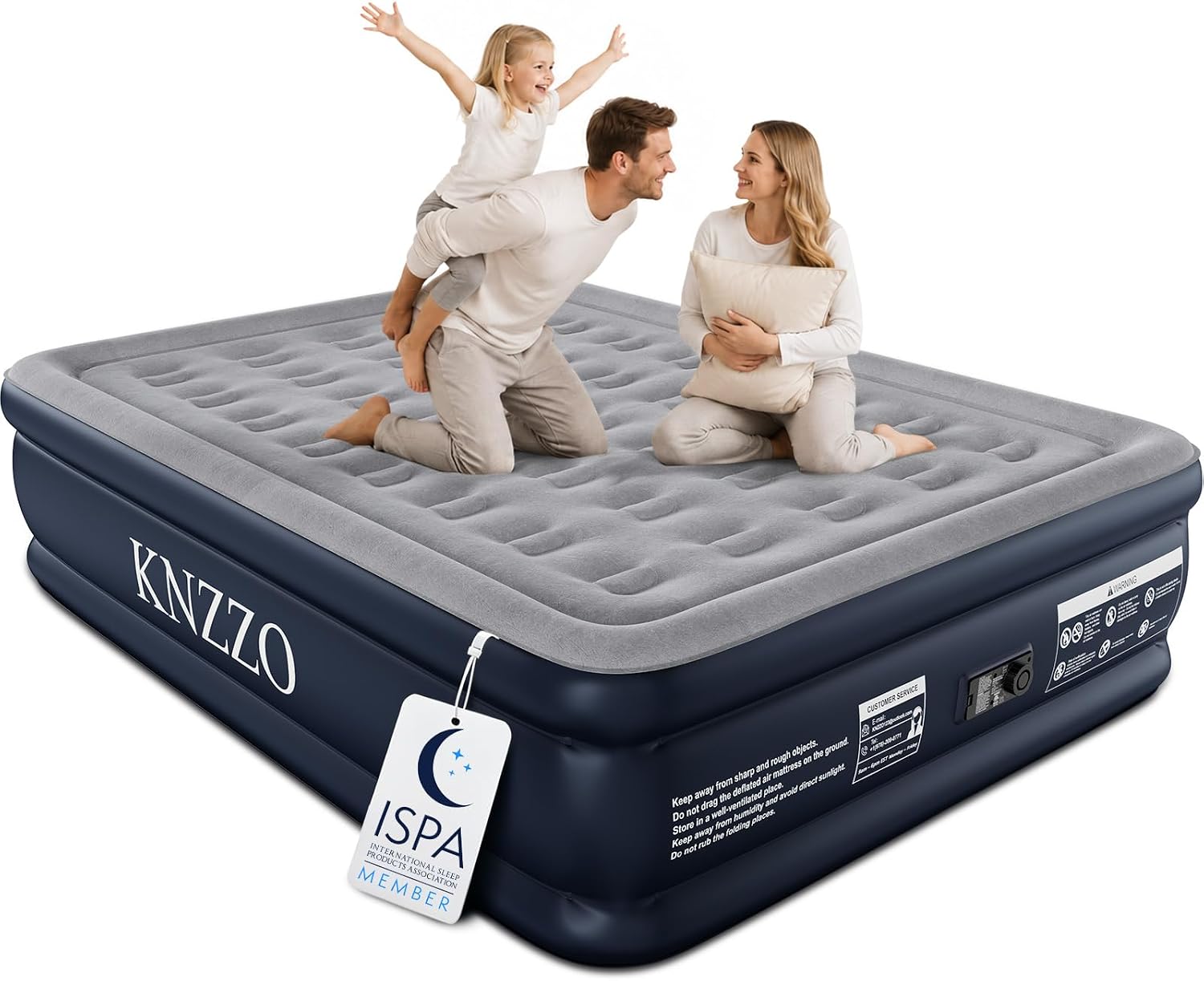 Detalle de KNZZO KZ-Blue-Q-6018 Queen Air Mattress, 18-Inch with Built-In Pump
