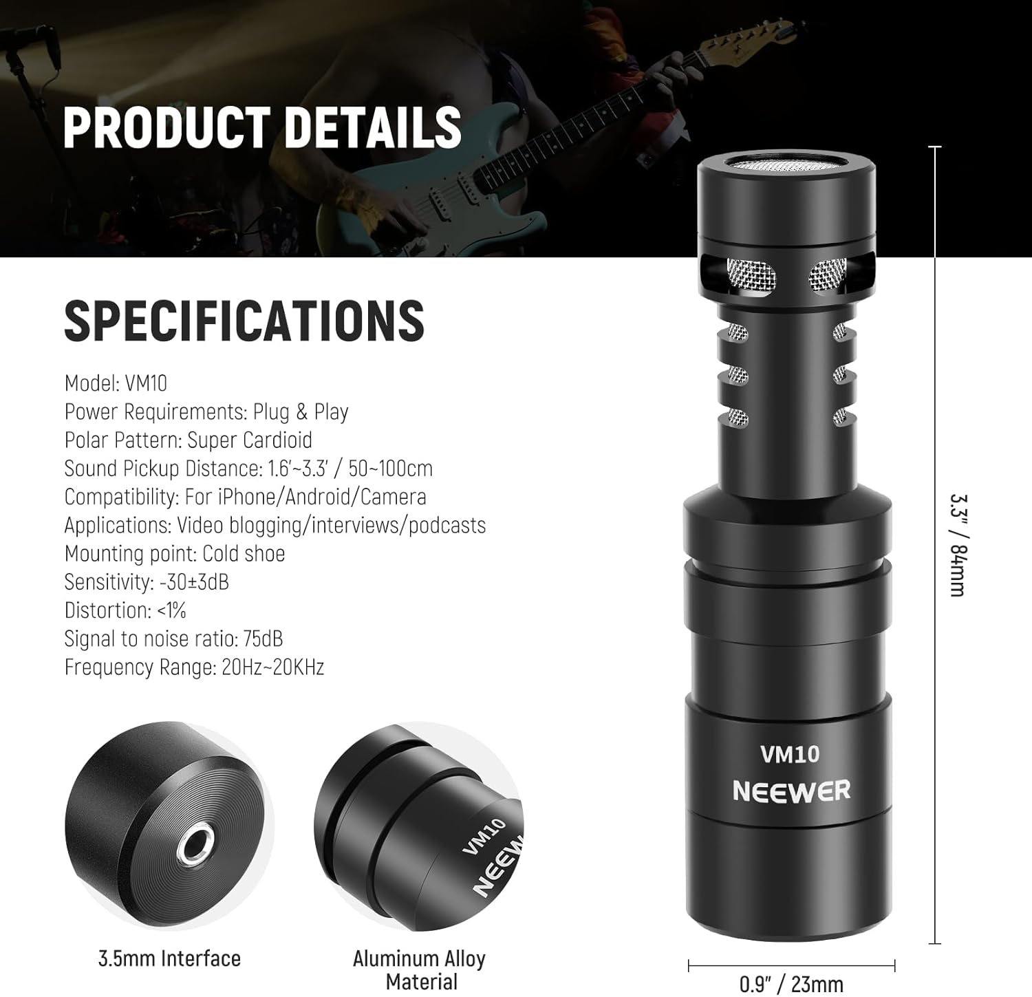 Thumbnail 4 de NEEWER Vlog VM10 mini micro supercardioïde Plug & Play (TRS 3,5 mm) pour iPhone, Android et Mac