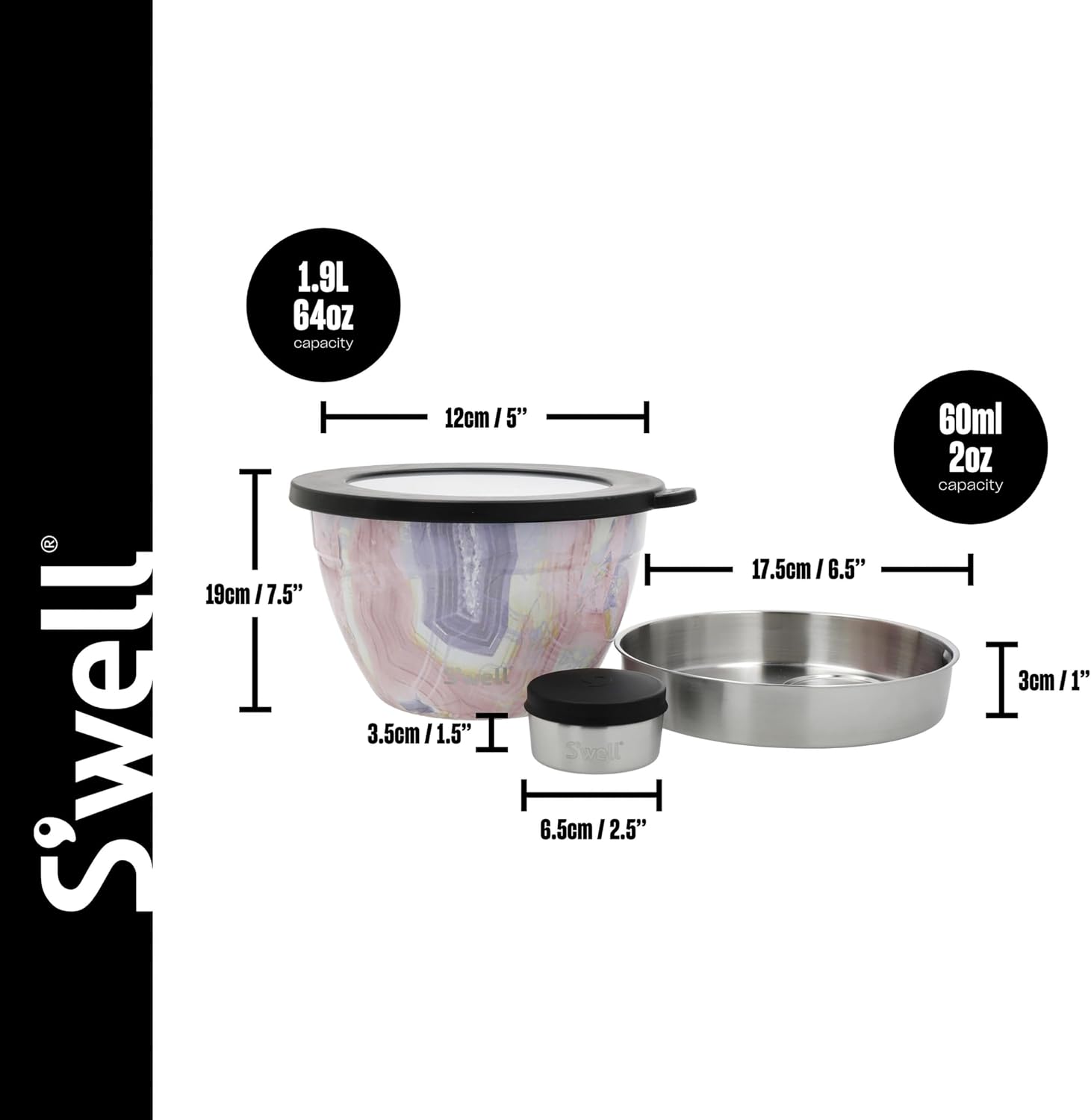 Thumbnail 2 de S'well Geode Rose Salad Bowl Kit, 1.9L Stainless Steel Lunch Box