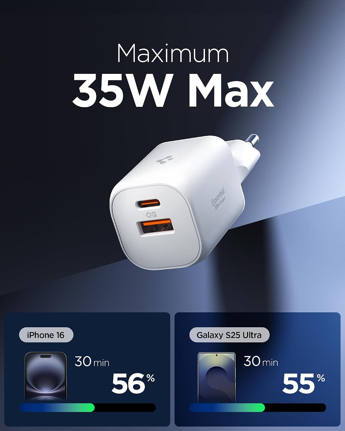 Detalle 2 de Spigen ArcStation Essential 35W Caricatore auto USB-C 2 porte