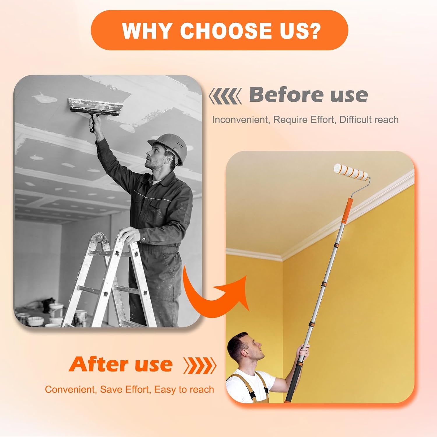 Detalle de SISUPASSIE Paint Roller Set with 0.3-1.3m Extension Pole – 27 Pieces for Walls, Ceilings and Edges