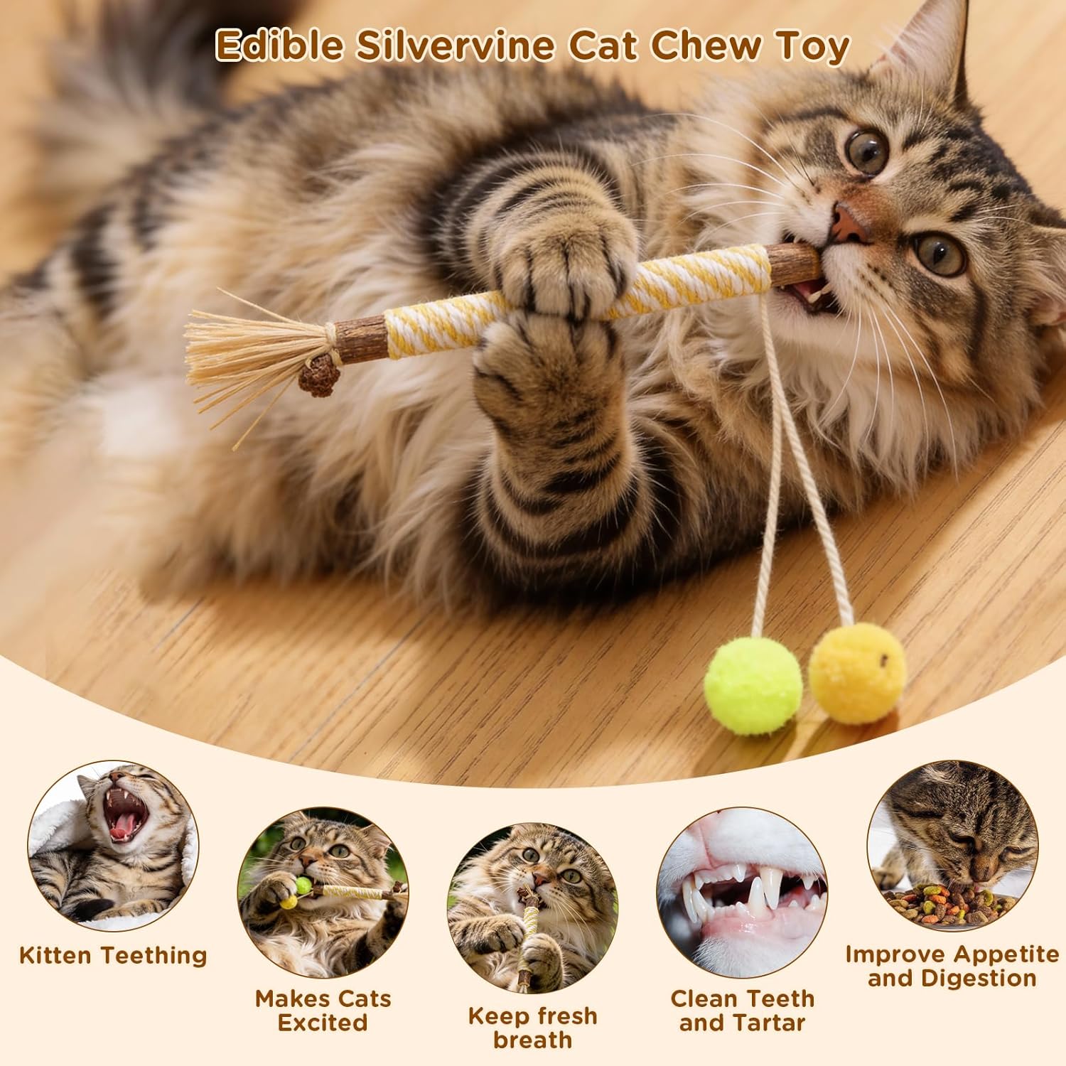 Detalle de Uyubao Cat Toys: 8Pcs Cat Chew Ropes & Silvervine Sticks Set for Indoor Cats