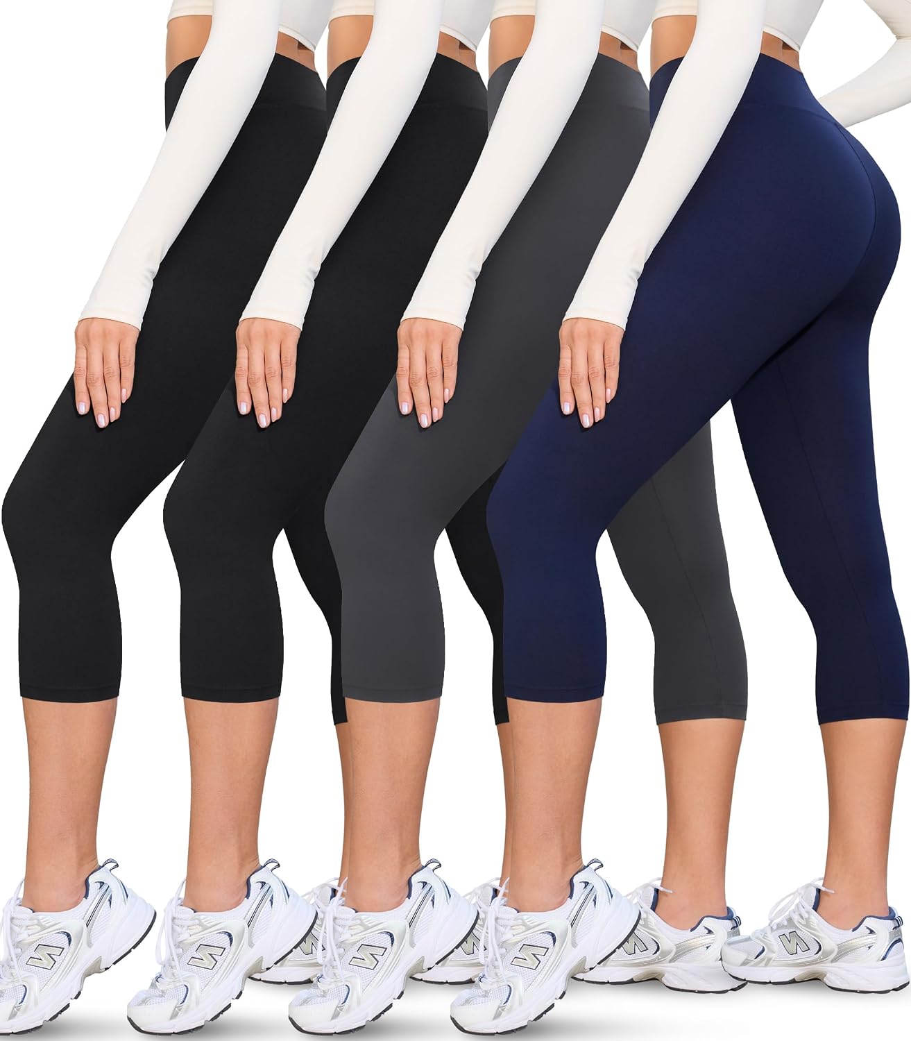 Detalle de VALANDY Creamlush 4-Pack Capri Leggings for Women (High-Waisted, Stretchy Yoga & Lounge Pants), S–3XL
