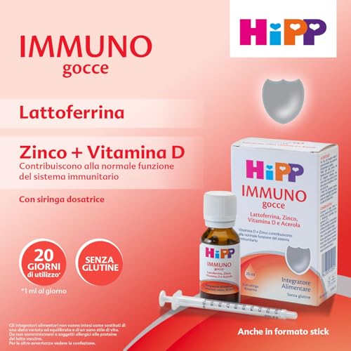 Detalle de HiPP Immuno Gocce, integratore alimentare per bambini con lattoferrina e zinco, 20 ml